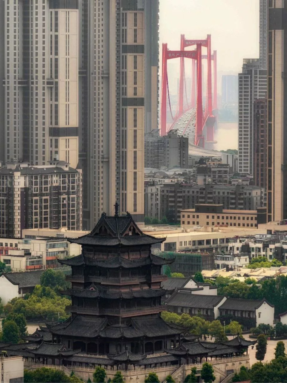 Wuhan city on Changjiang, subprovincial city and capital of Hubei province Yellow Crane Tower in Wuhan City, built in 223, burnt down in 1884, rebuilt in 1985