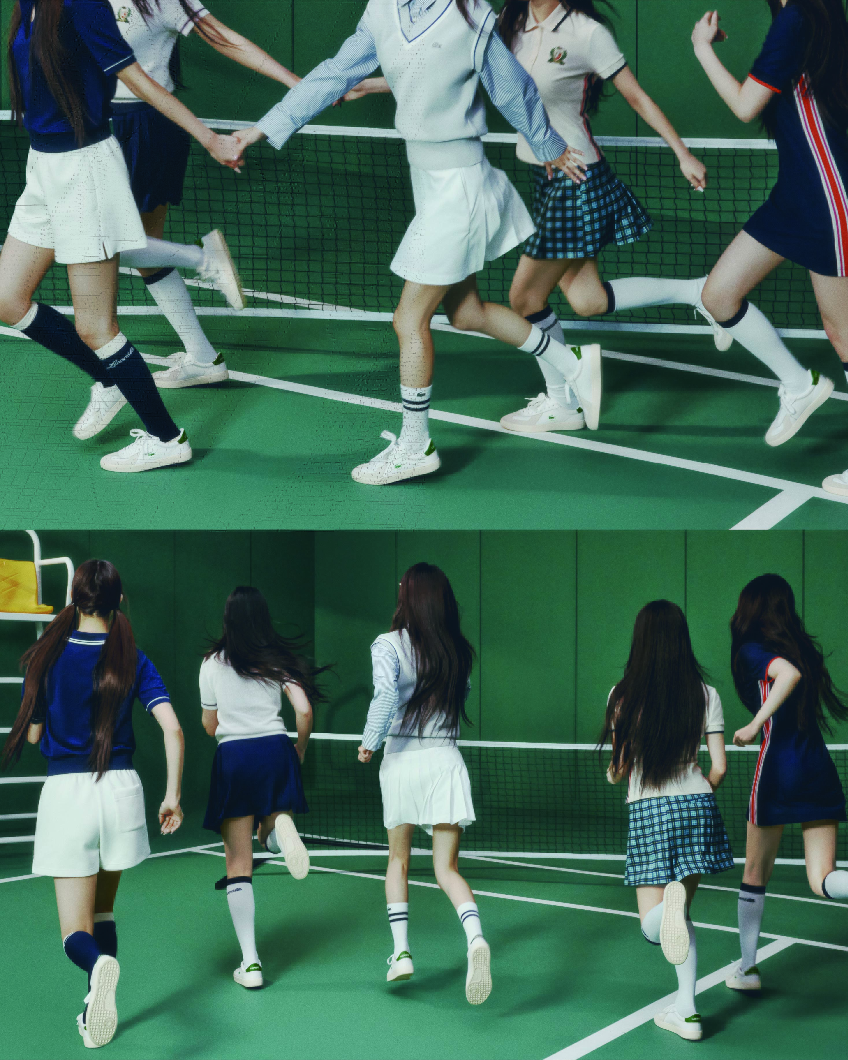 一群女孩在打网球。