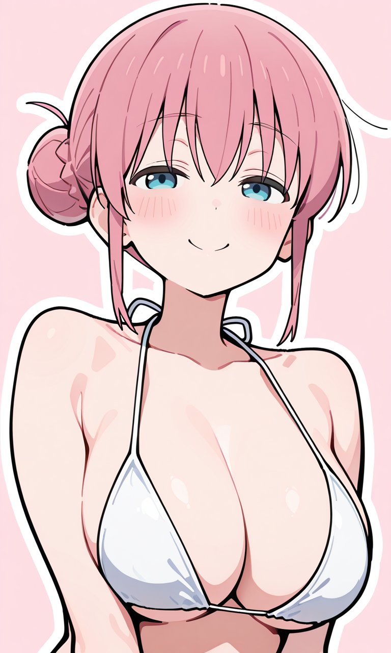 穿着黑色项链的白色比基尼顶部的女人。