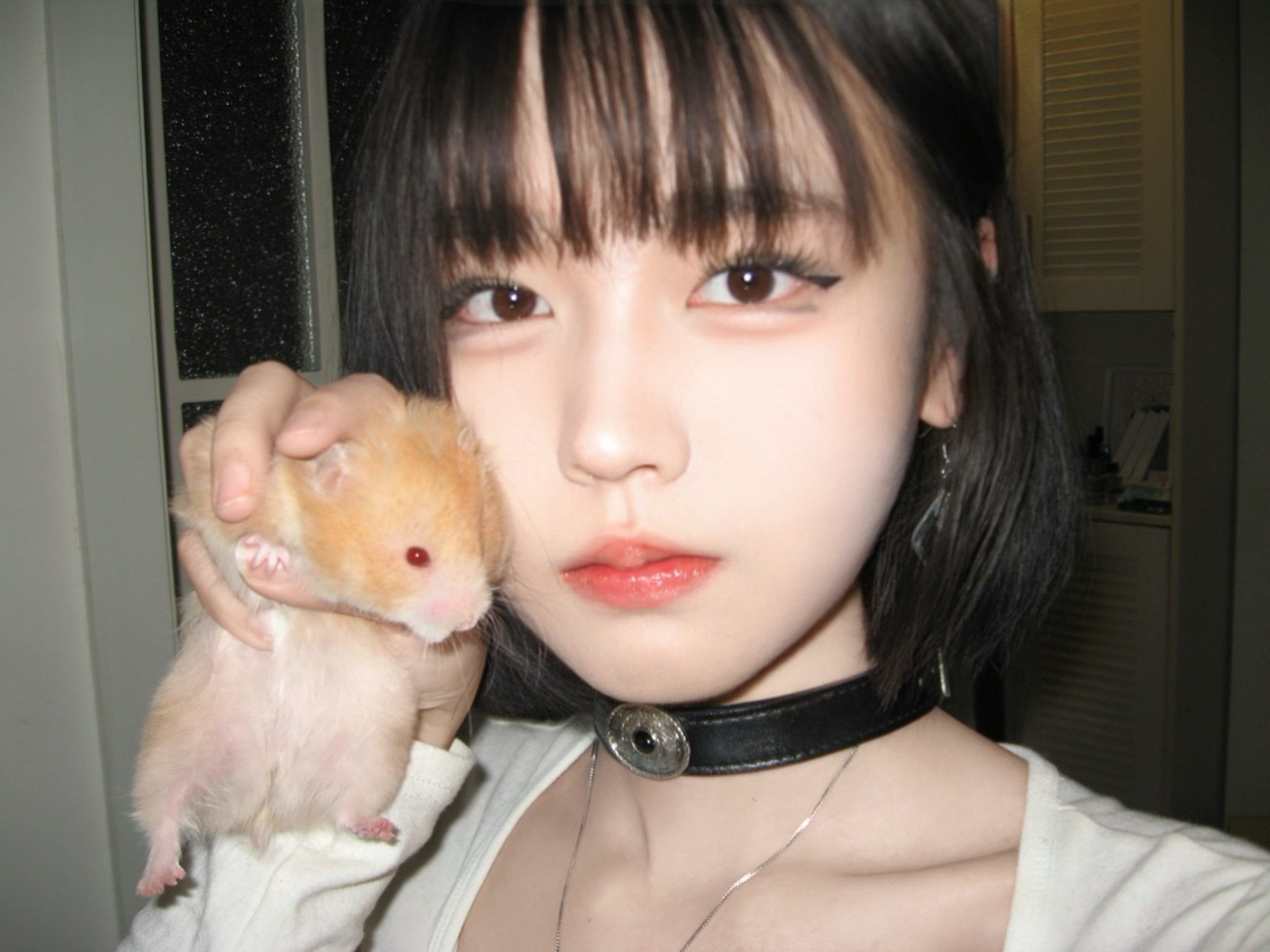 女人抱着一只小棕色的动物。