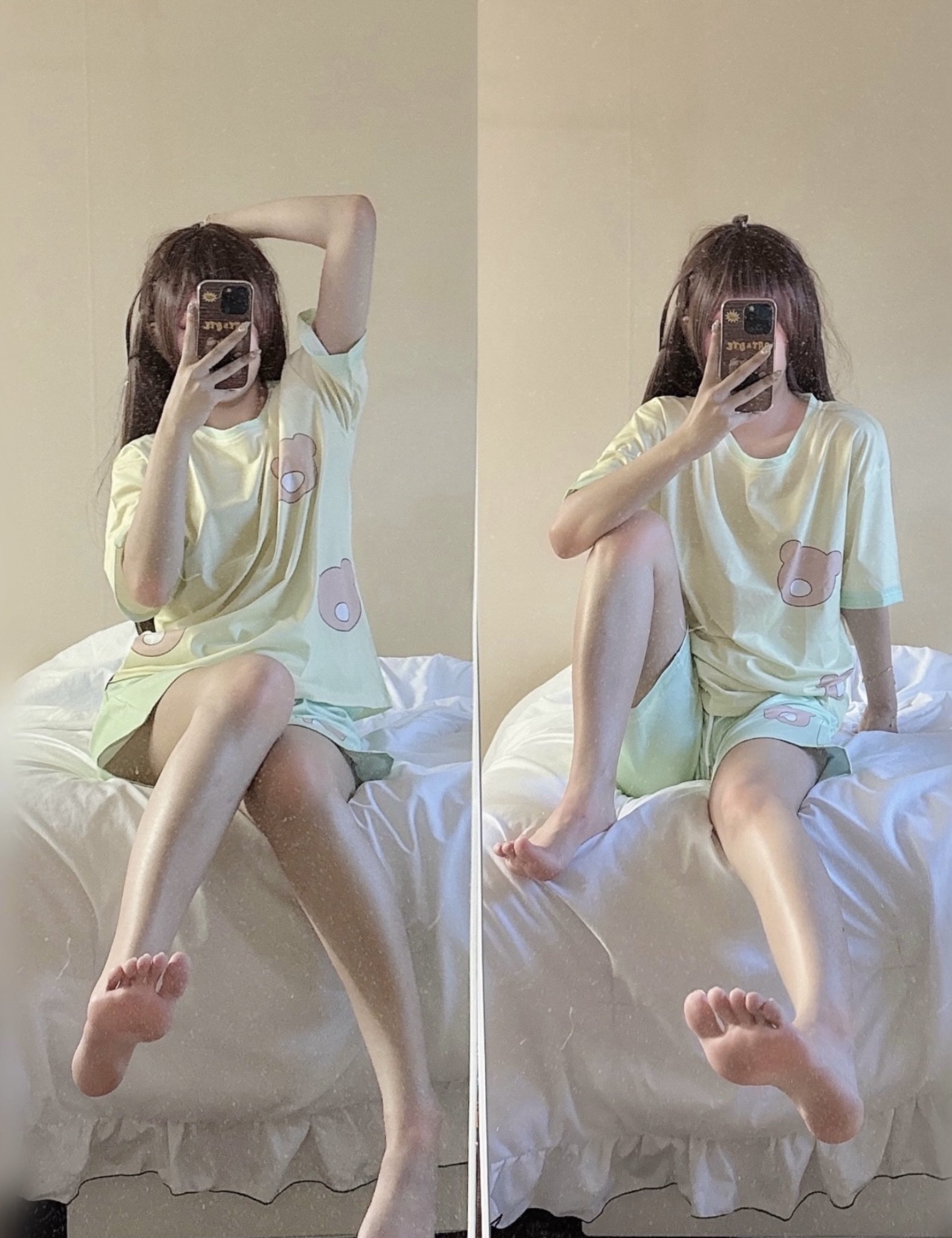 女人用手机拍自拍。