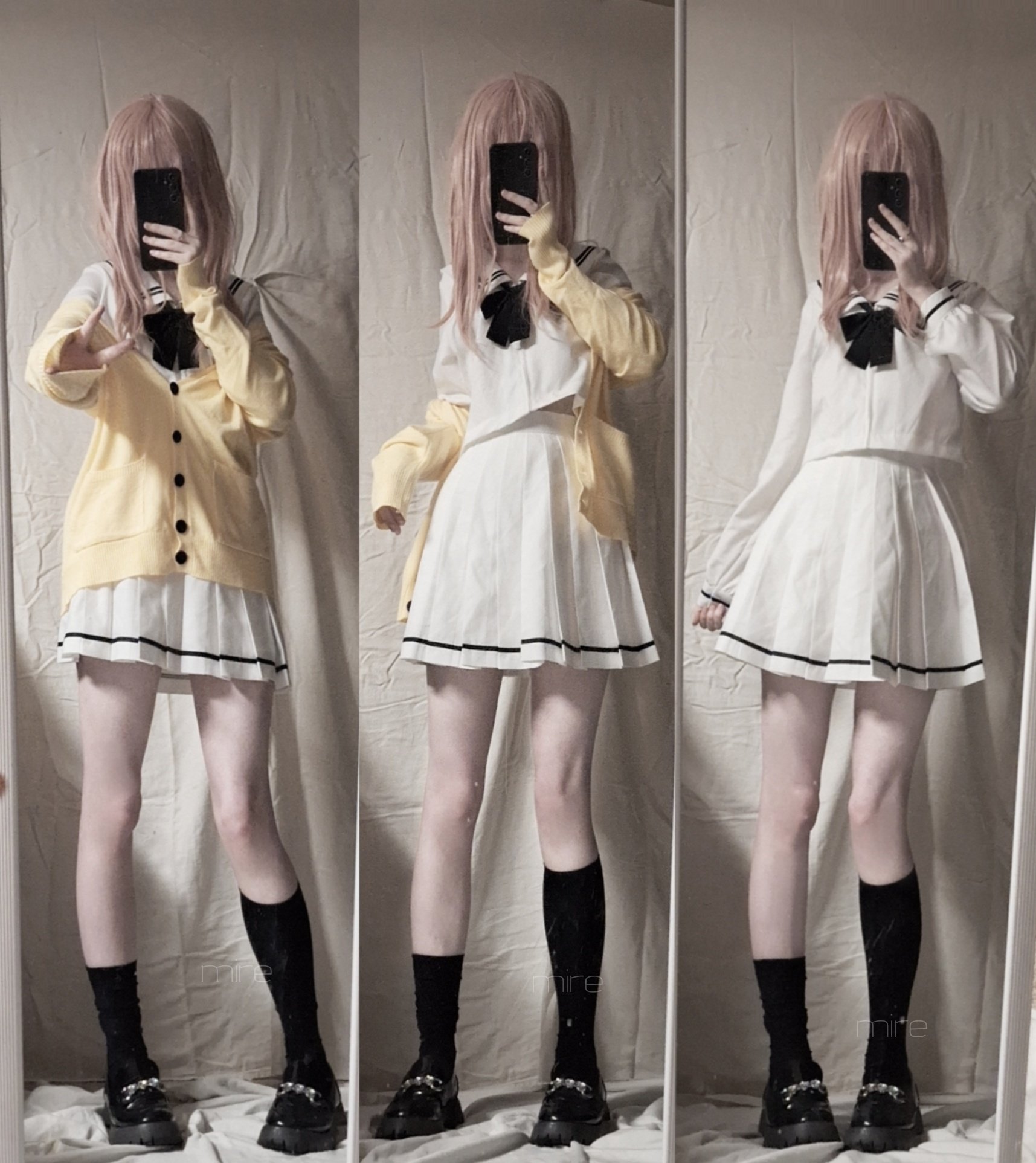 穿白色衣服的女人拍了一张自拍。