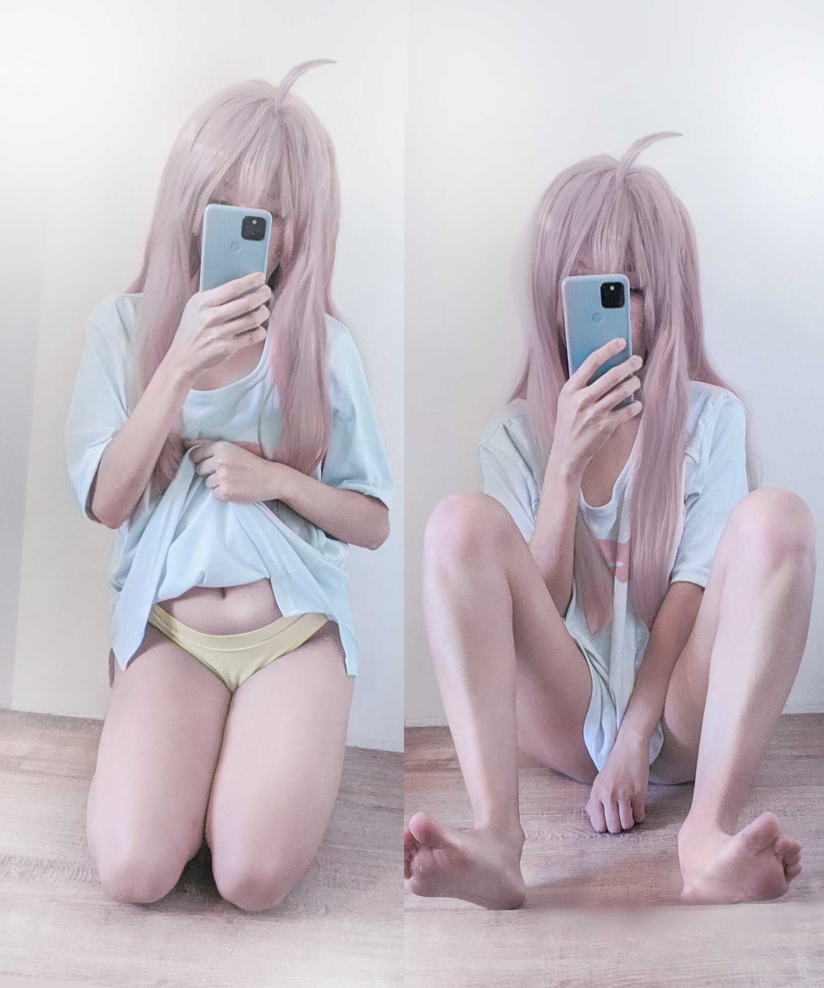 女人用手机拍自拍。