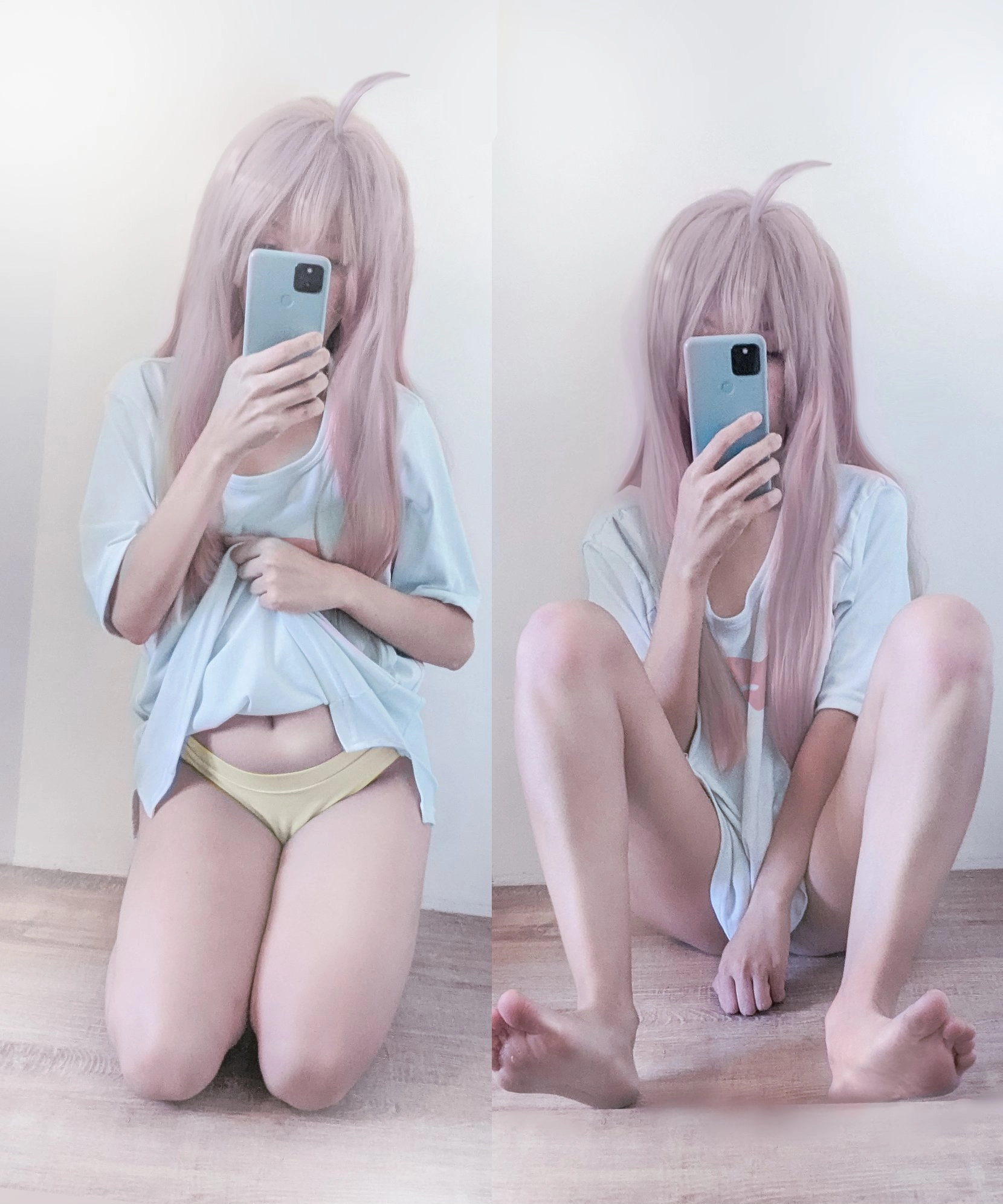 女人用手机拍自拍。