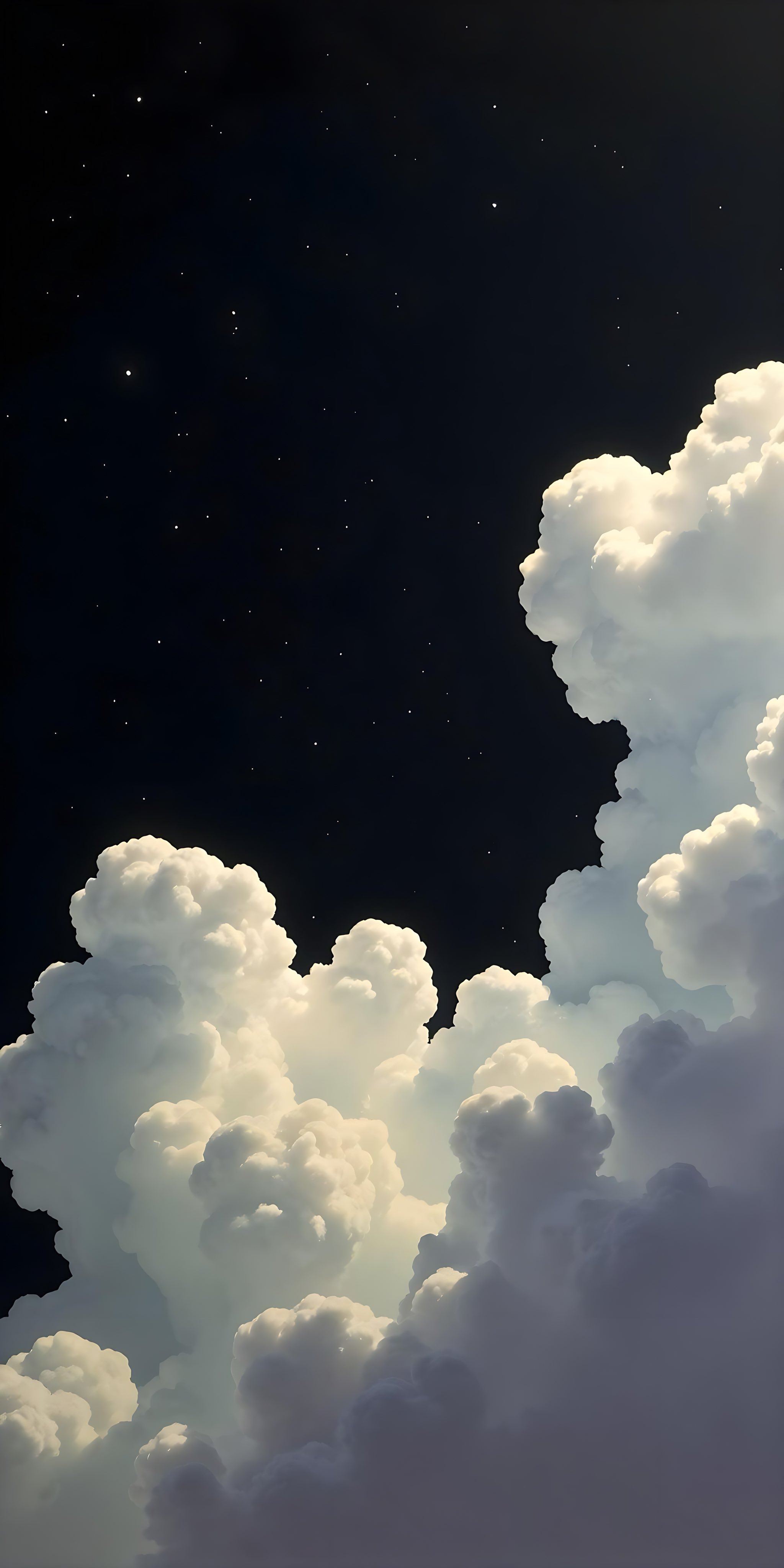 黑暗的夜空,有几个云。