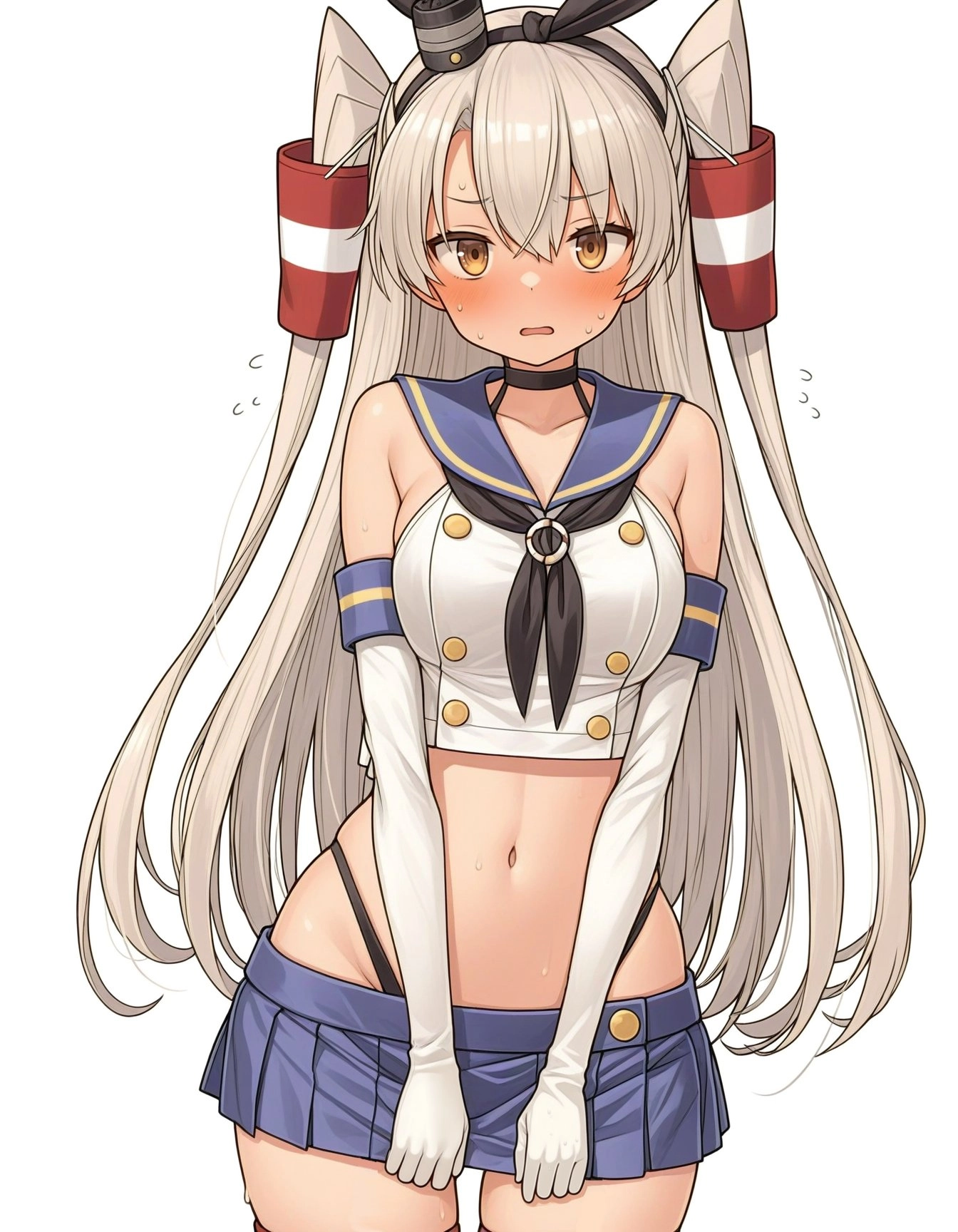 卡通女人穿着蓝色和白色的衬衫和蓝色弓。