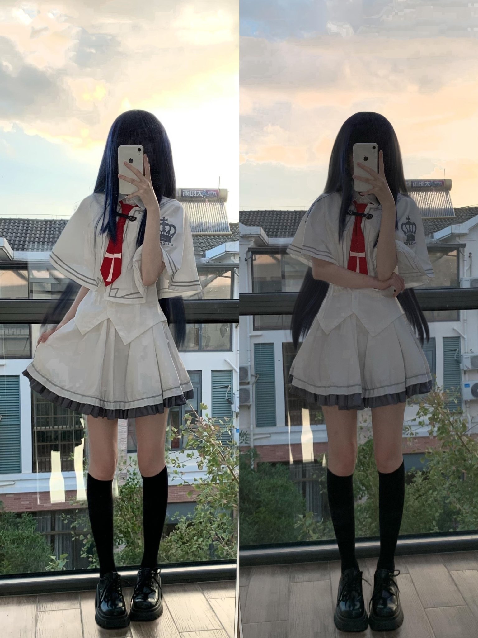 女孩用手机拍自拍。