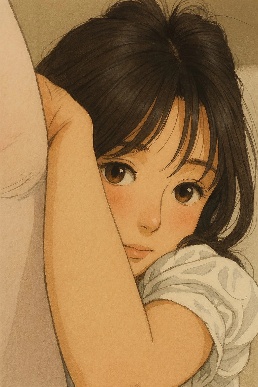 长头发和棕色眼睛的女孩。