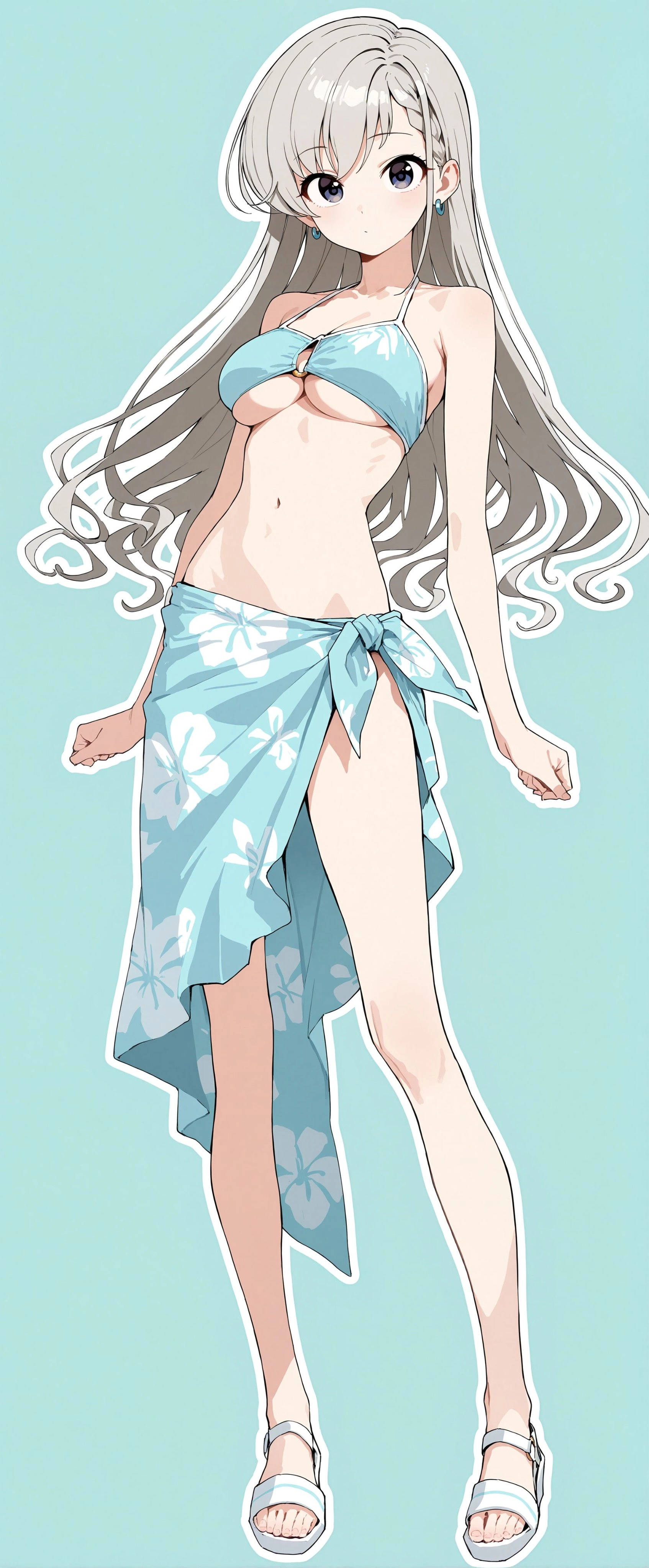 女人穿着蓝色的花巾。