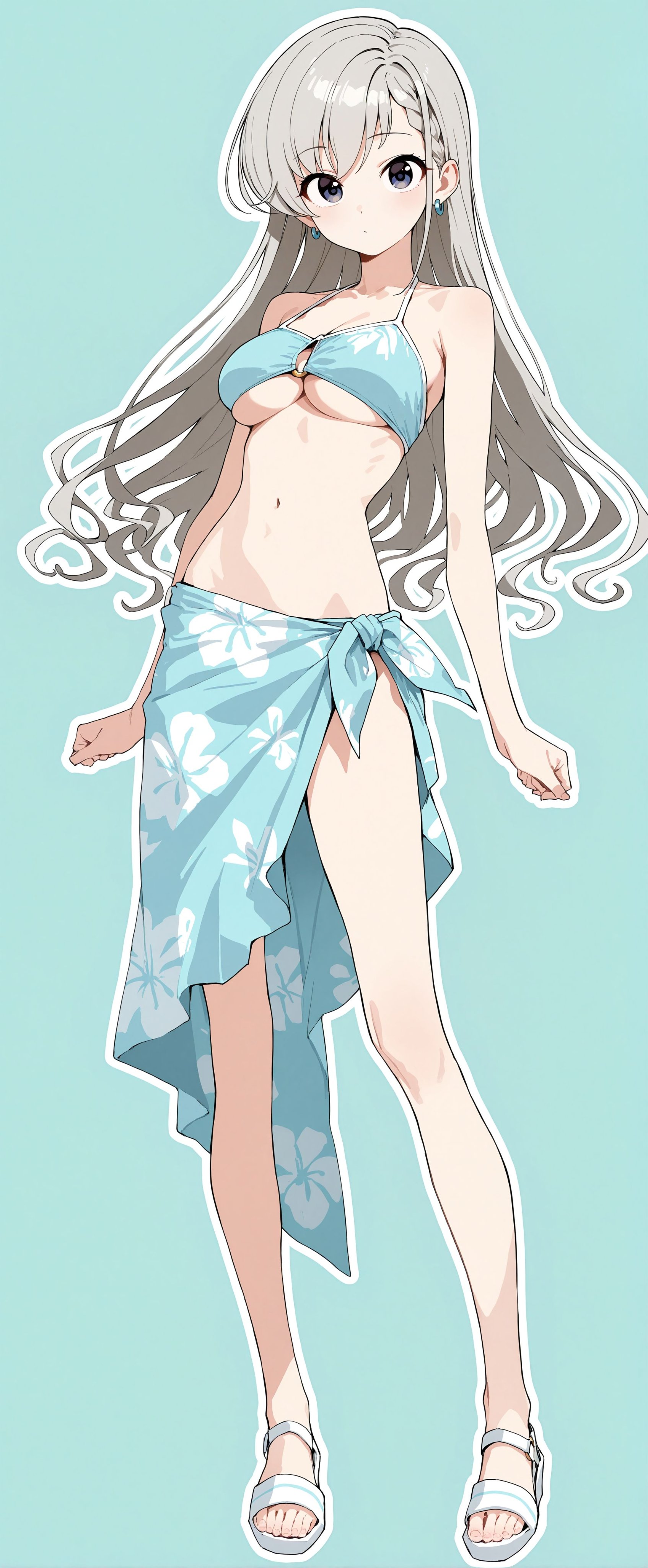 女人穿着蓝色的花巾。