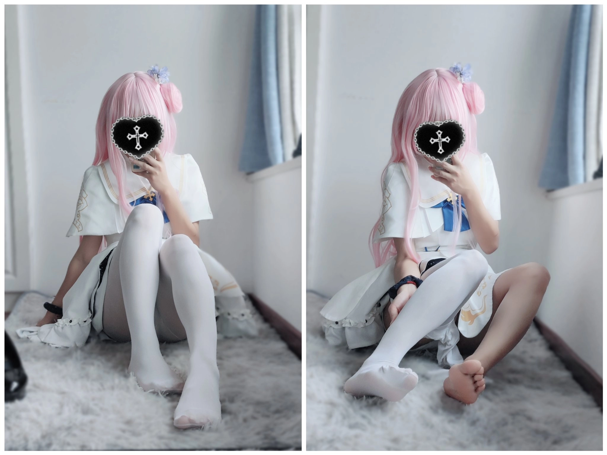 红发的女孩,头上有十字架。