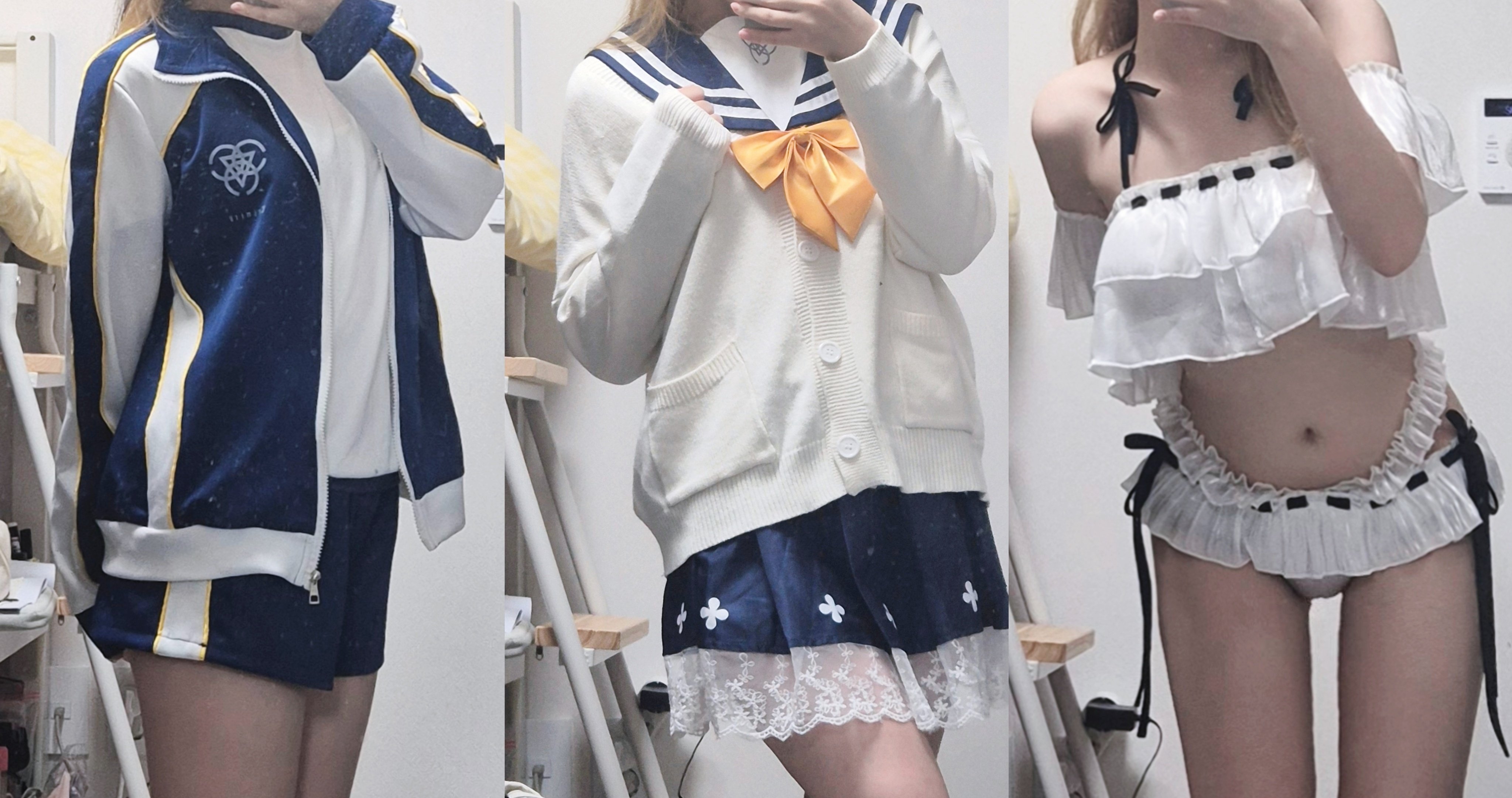 穿着水手服的女孩拍了一张自拍。