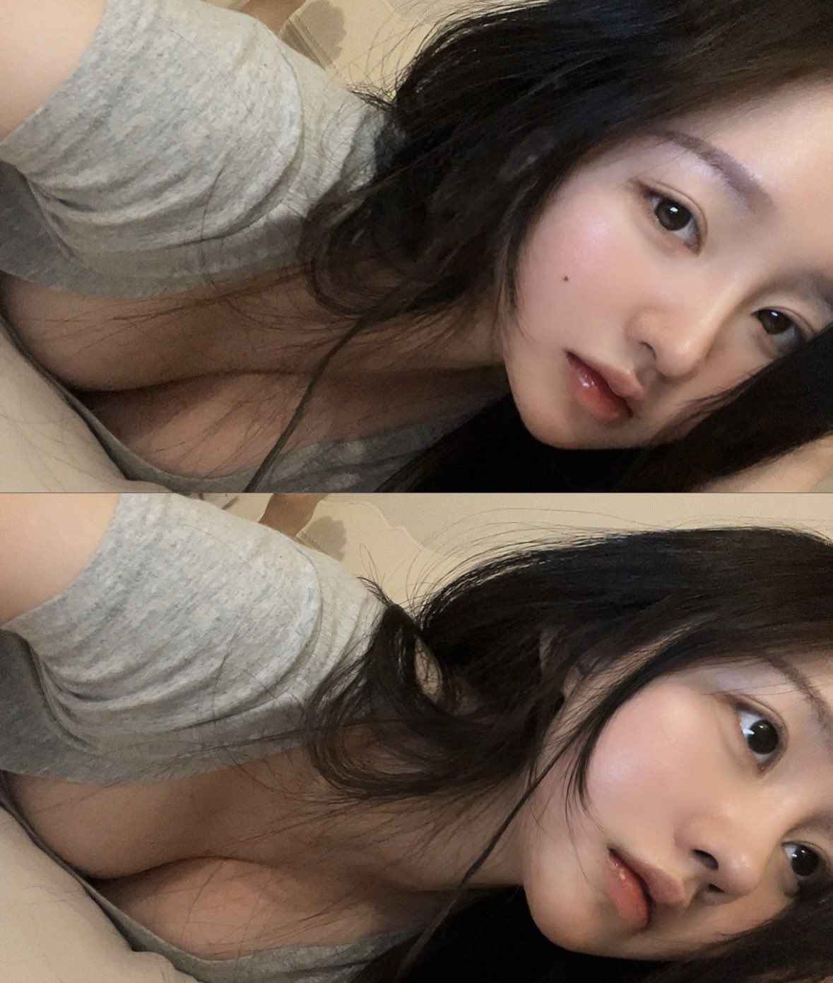 有大乳房的女人躺在床上。