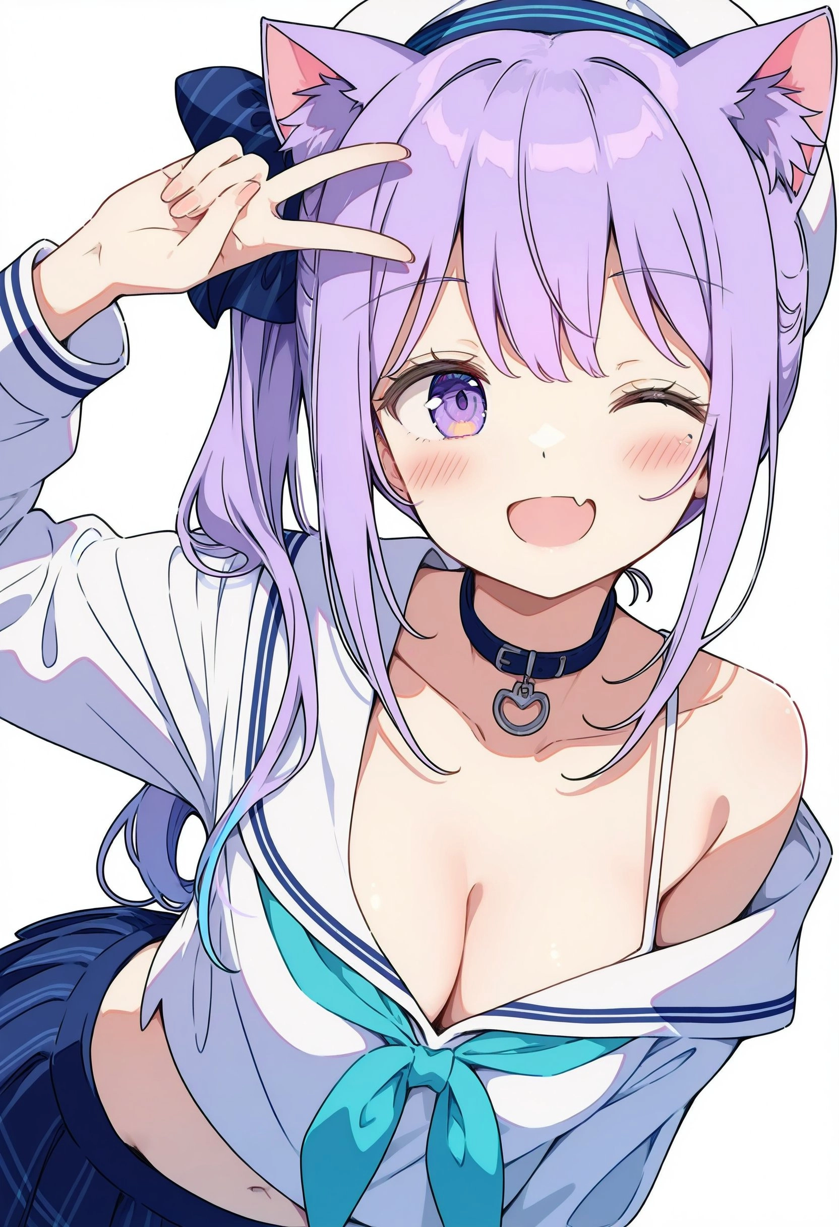 紫色头发和一件白色衬衫的女孩。