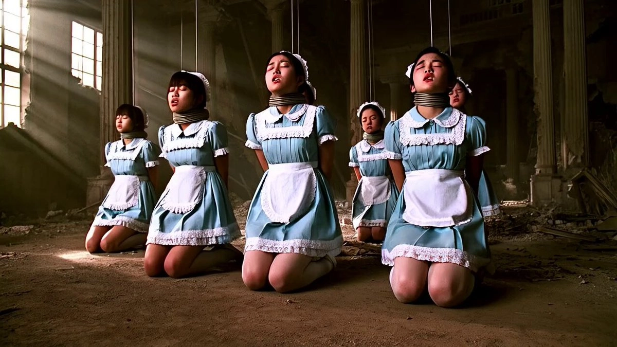 一群妇女被锁在墙上。