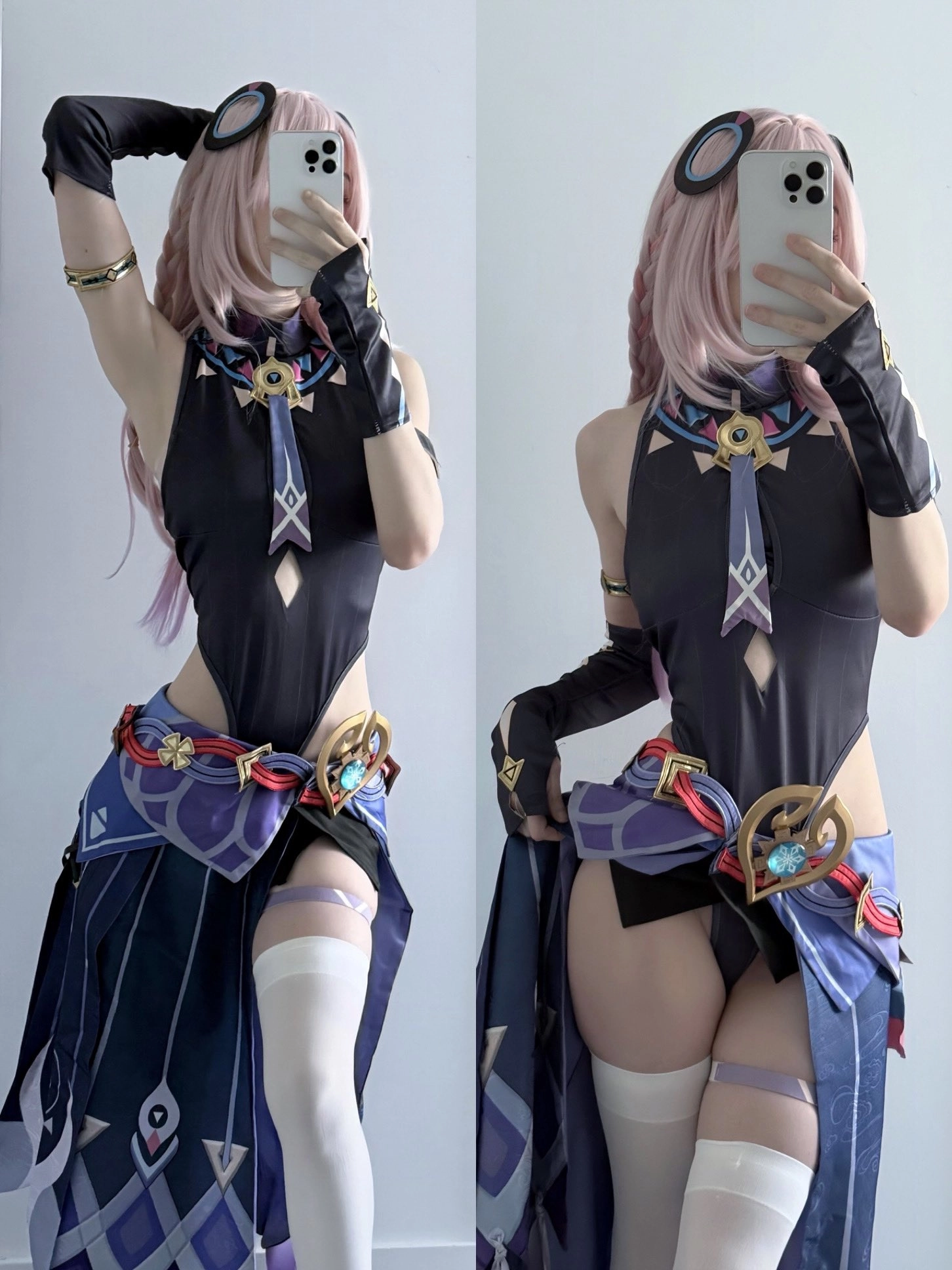 穿着黑色衣服的女人拍了一张自拍。