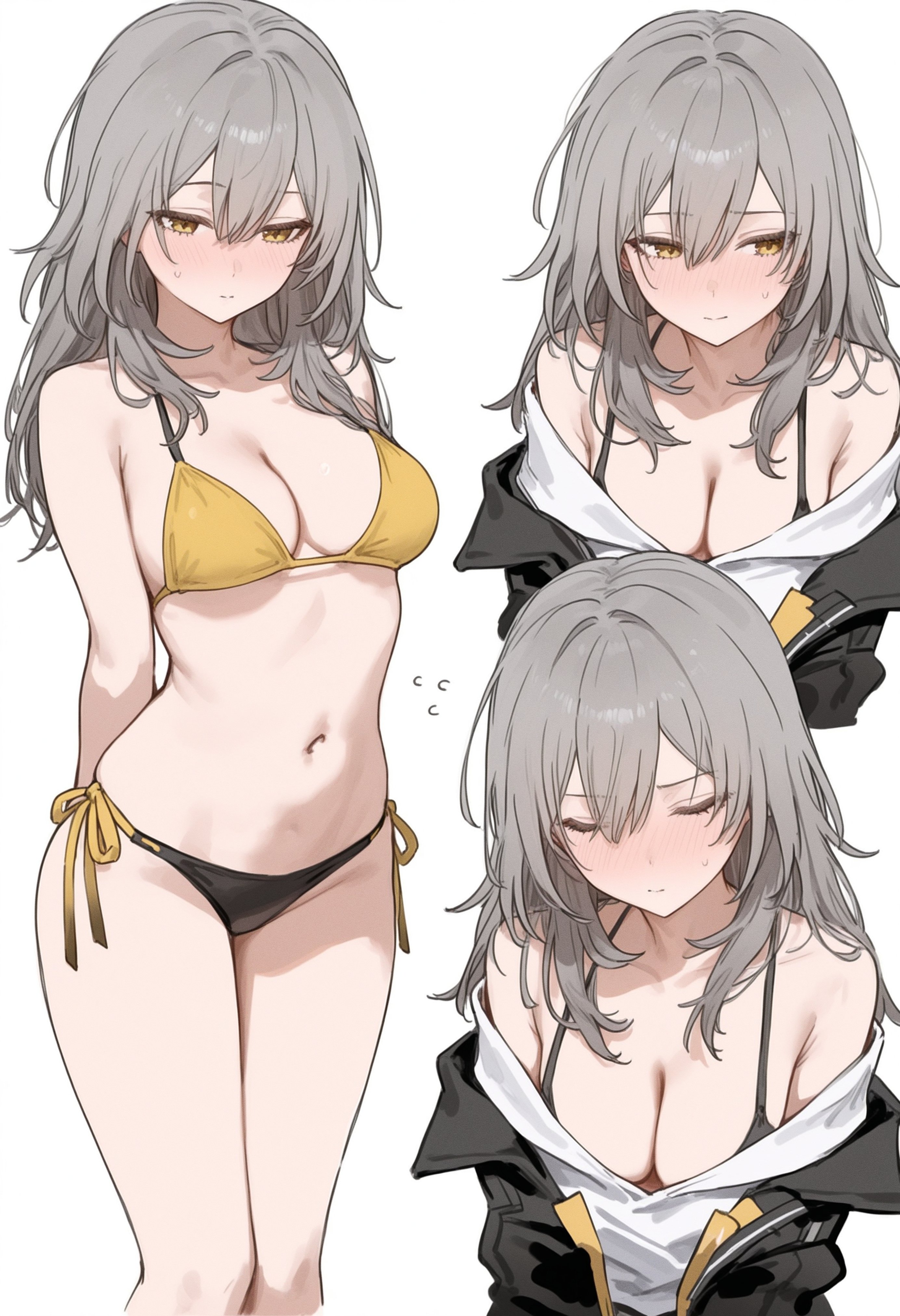 女人穿着黄色比基尼的卡通。