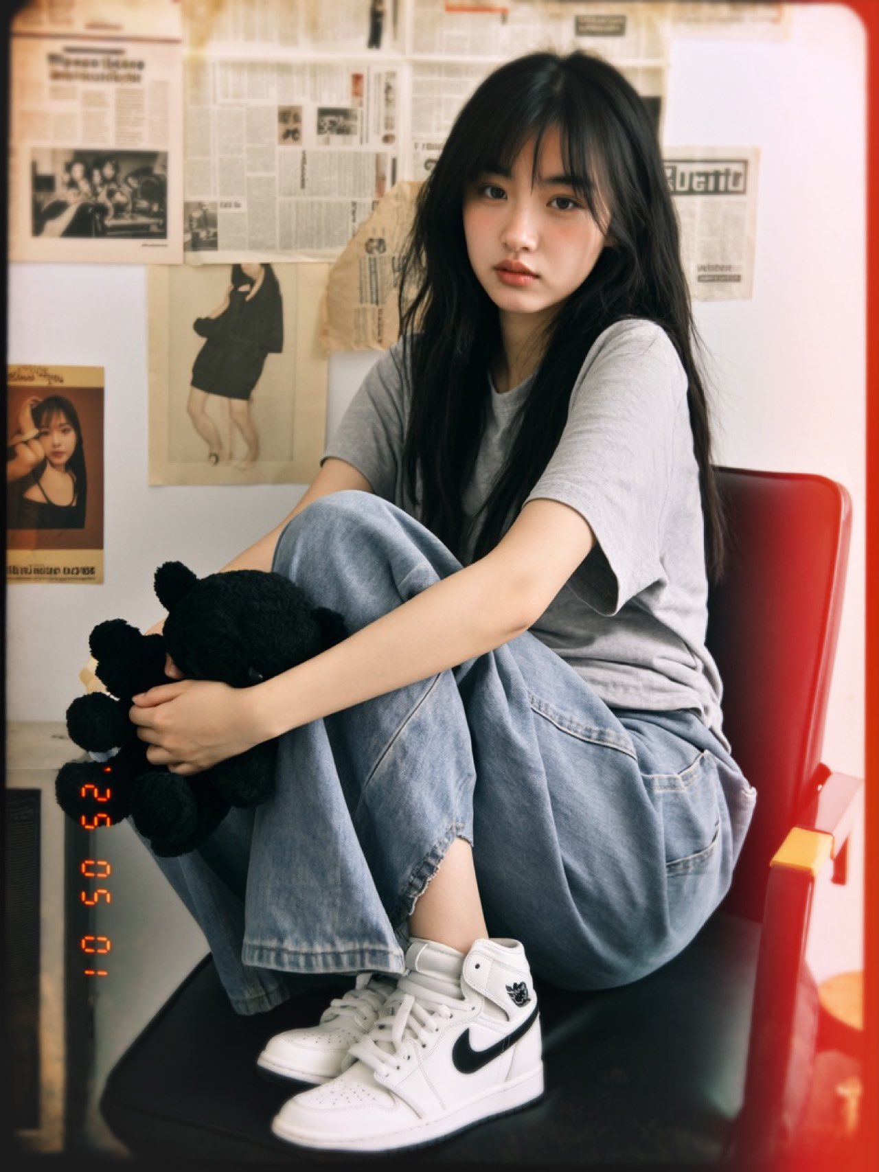 女孩坐在椅子上,带着一只动物。