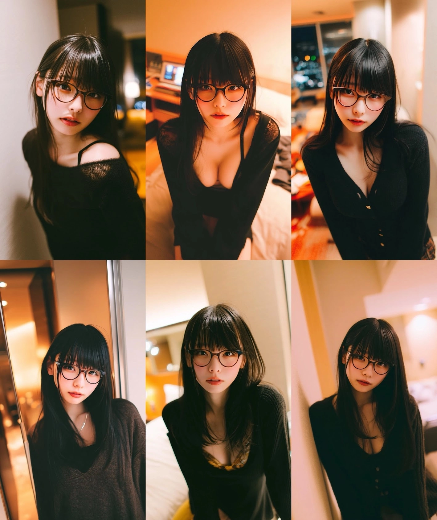 一位戴眼镜的女人为一系列照片而姿势。