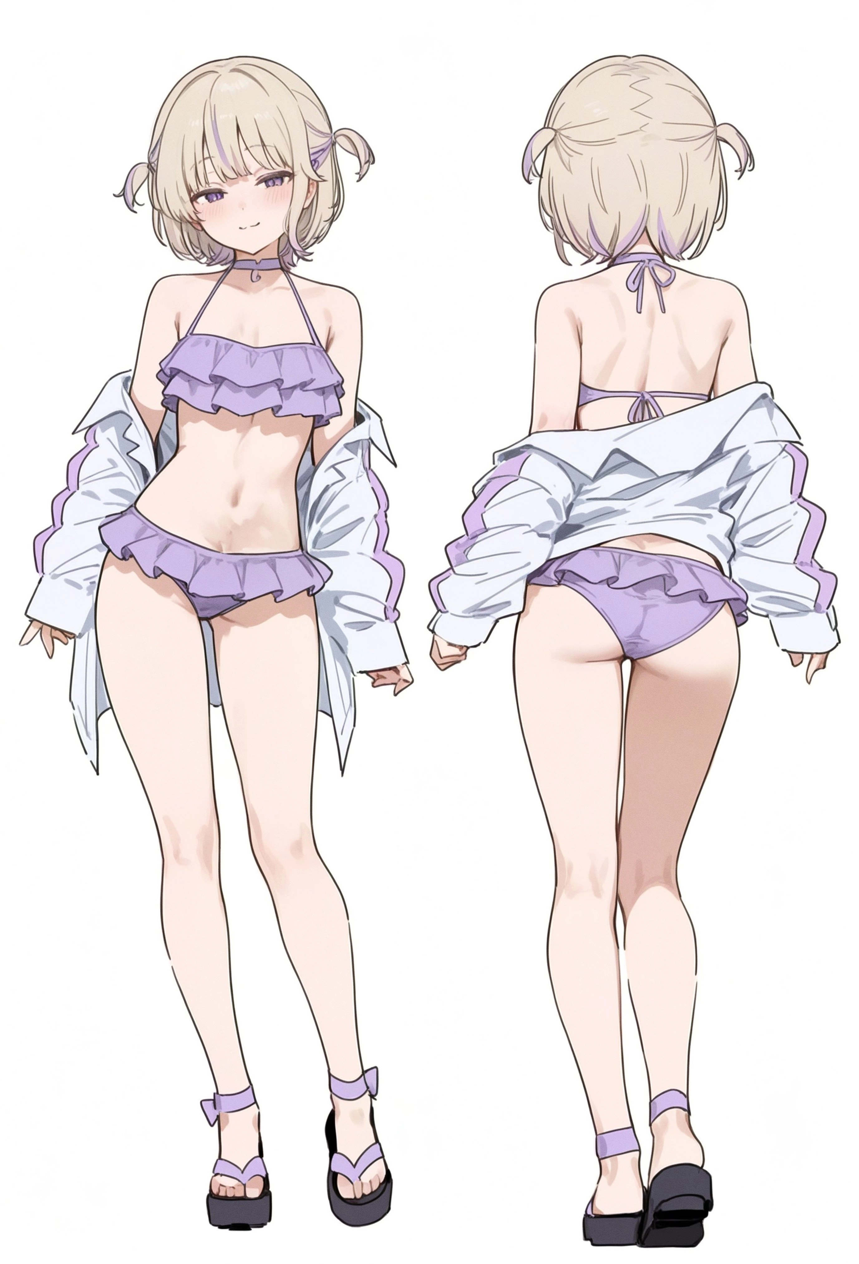 两个动漫角色穿着比基尼。