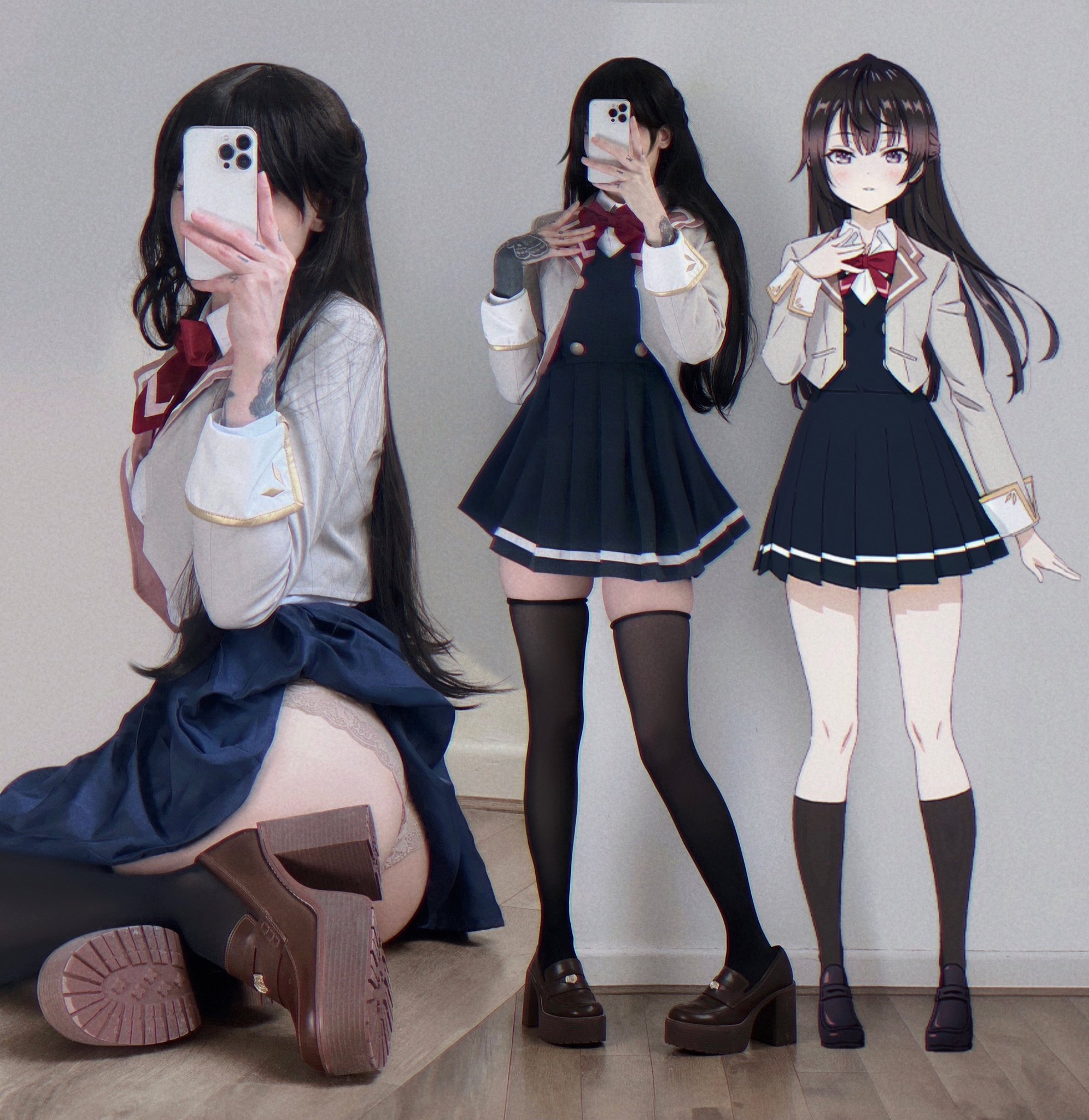 女孩用手机拍自拍。