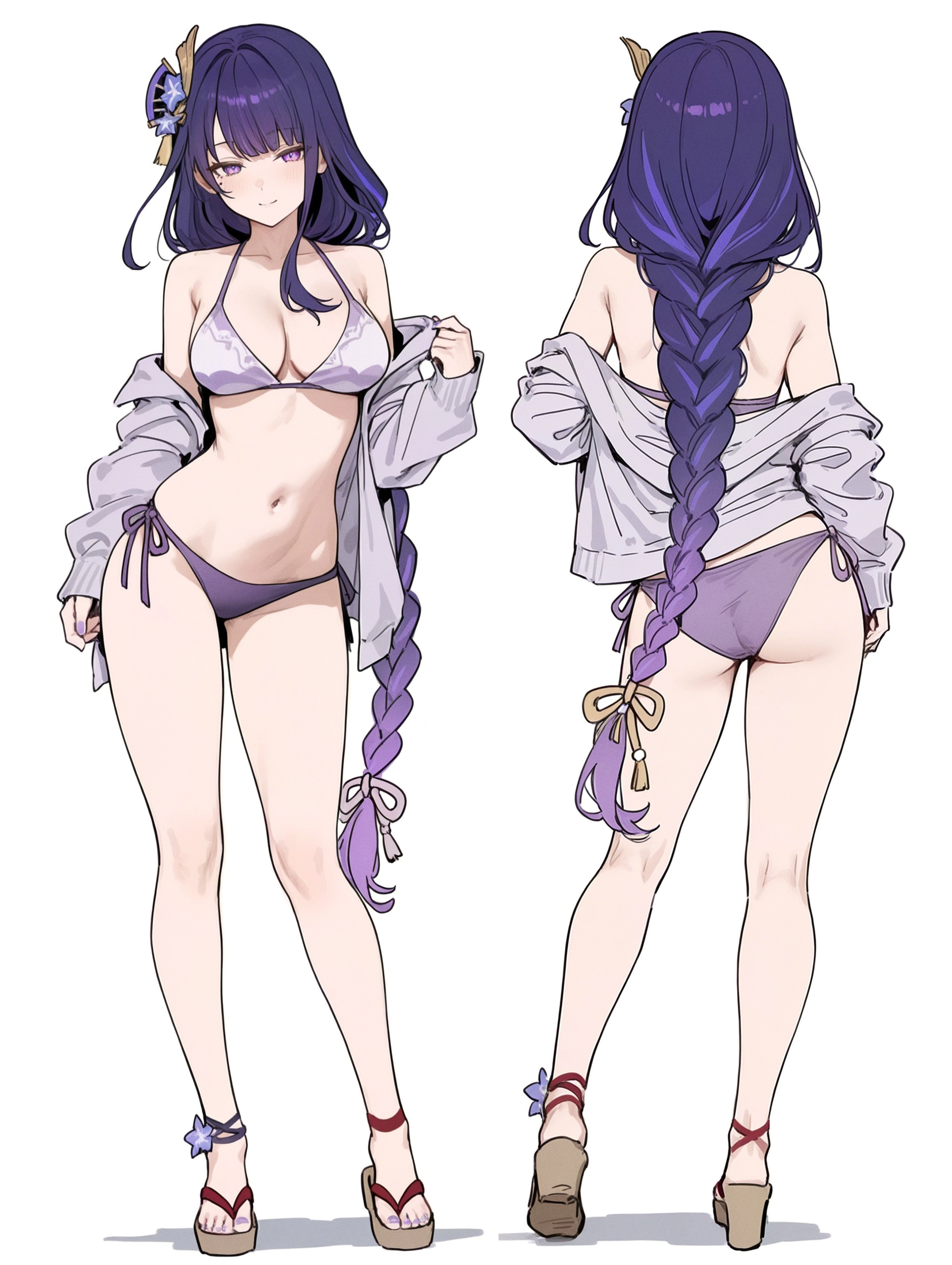 穿着白色衬衫和紫色头发的女人。