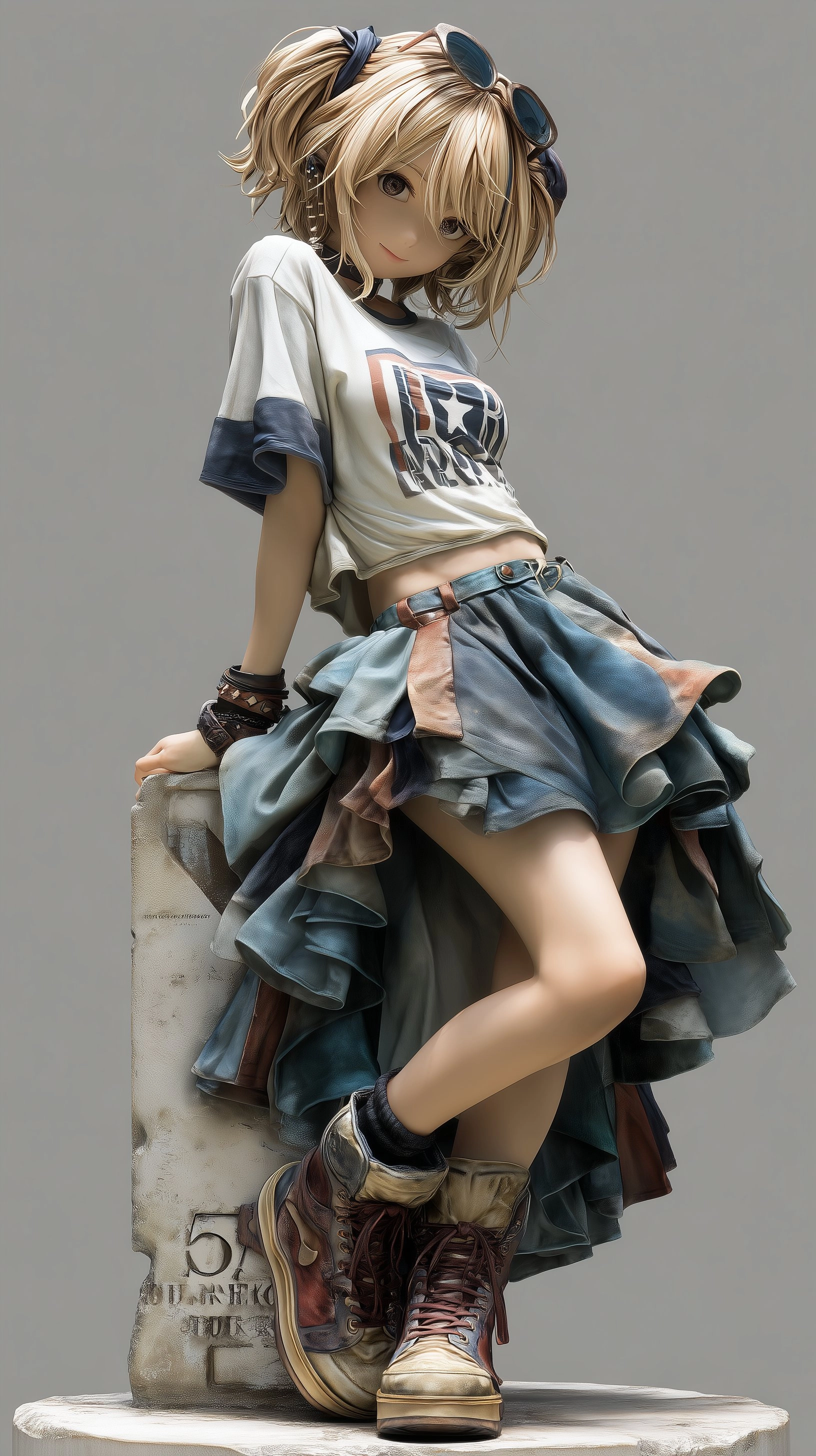 穿着蓝色裙子的女人的雕像。