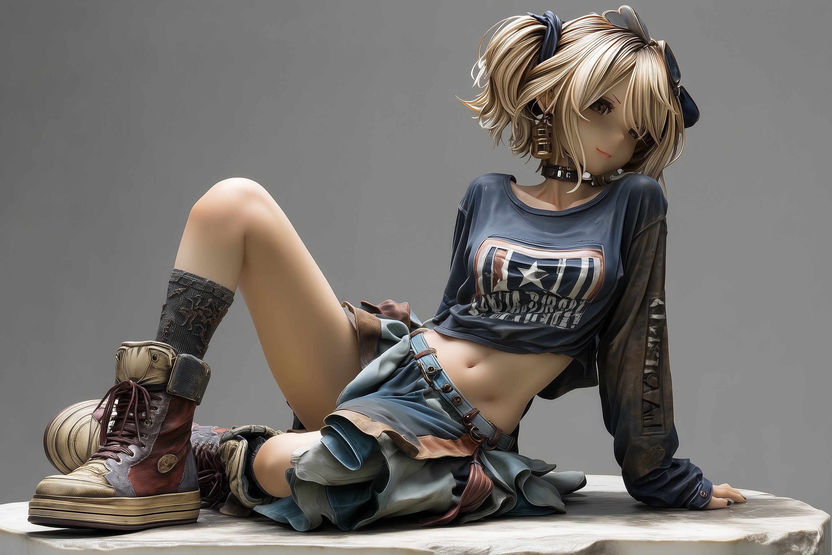 穿着蓝色衬衫和红色鞋子的娃娃。