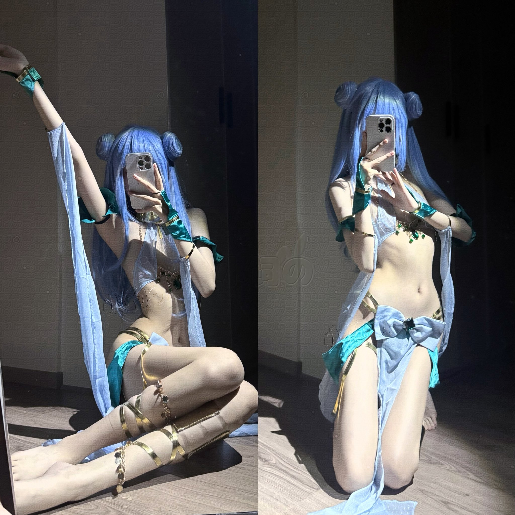 女人在镜子里拍自拍。