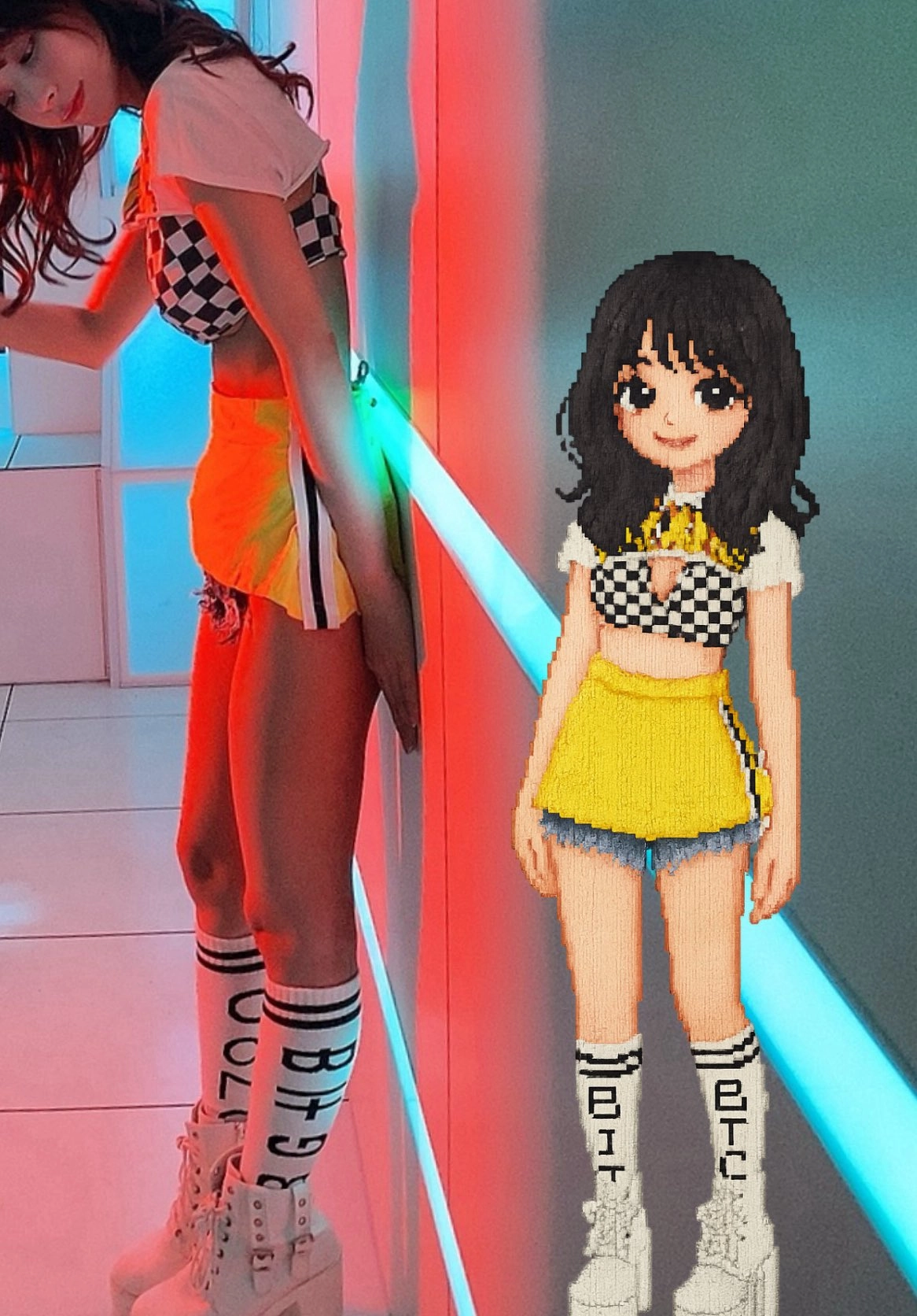 女孩穿着一个黄色的裙子和白色袜子的卡通。