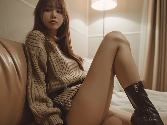 穿着衬衫和鞋子的女人坐在沙发上。