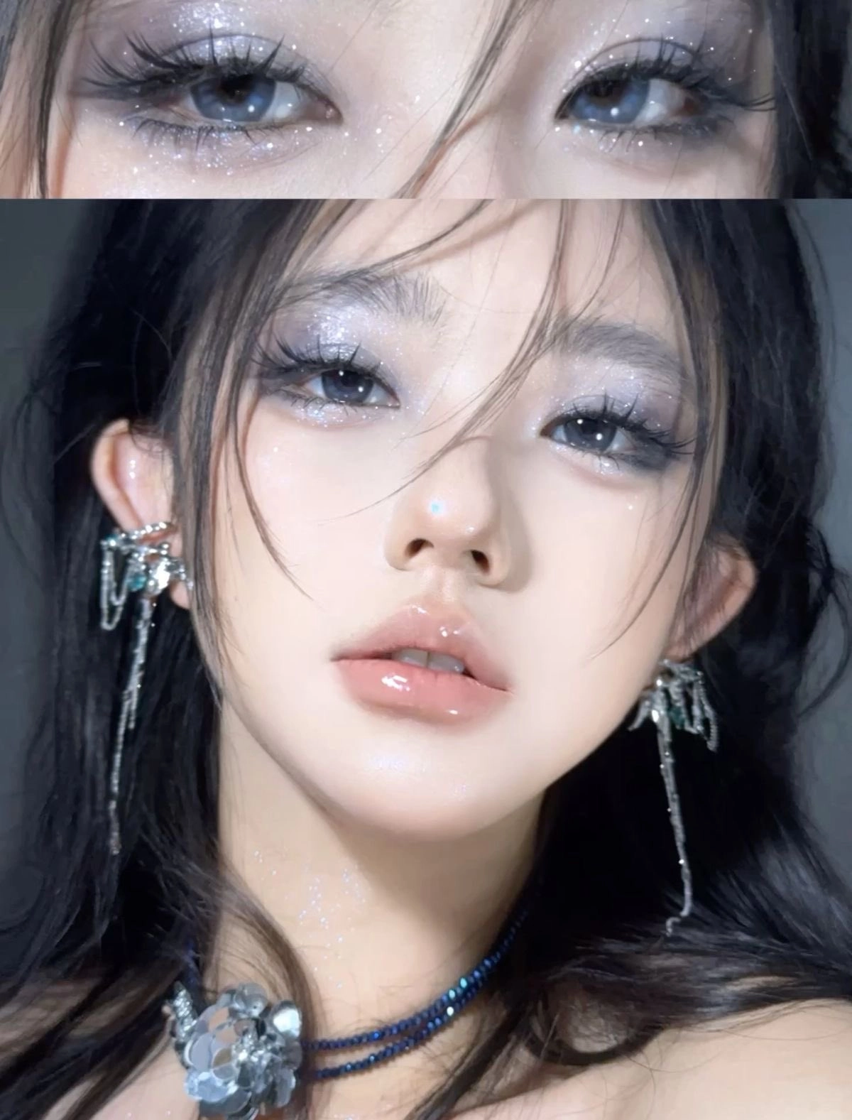 有蓝色项链和蓝眼睛的女人。