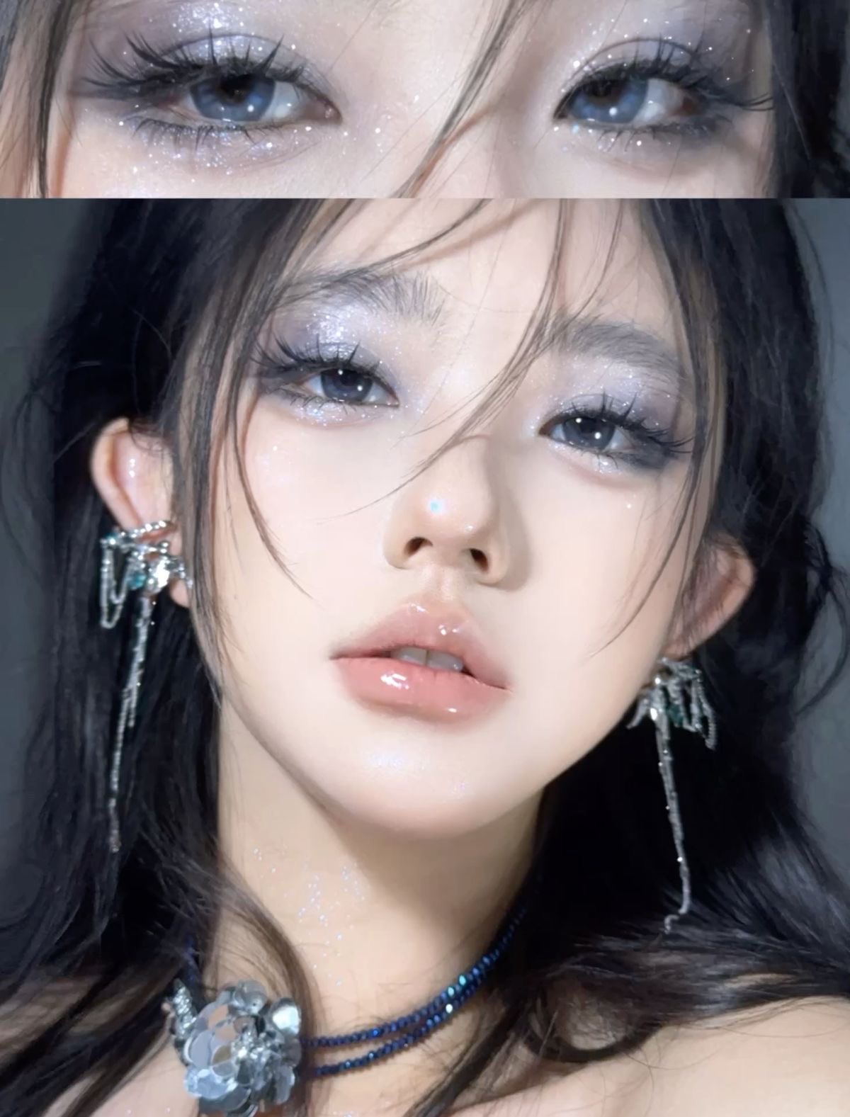 有蓝色项链和蓝眼睛的女人。