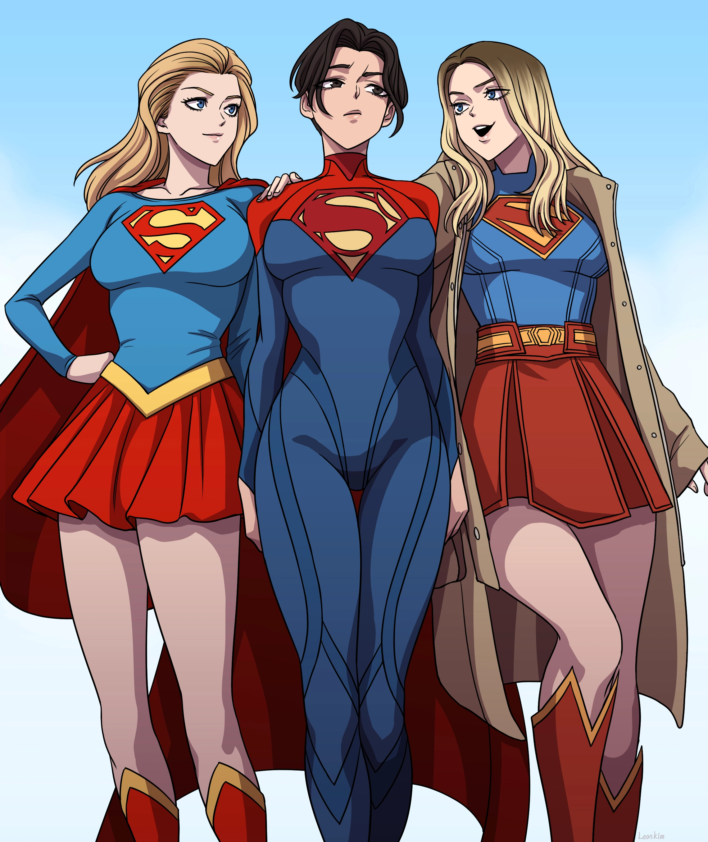 三个超级英雄为一张照片。