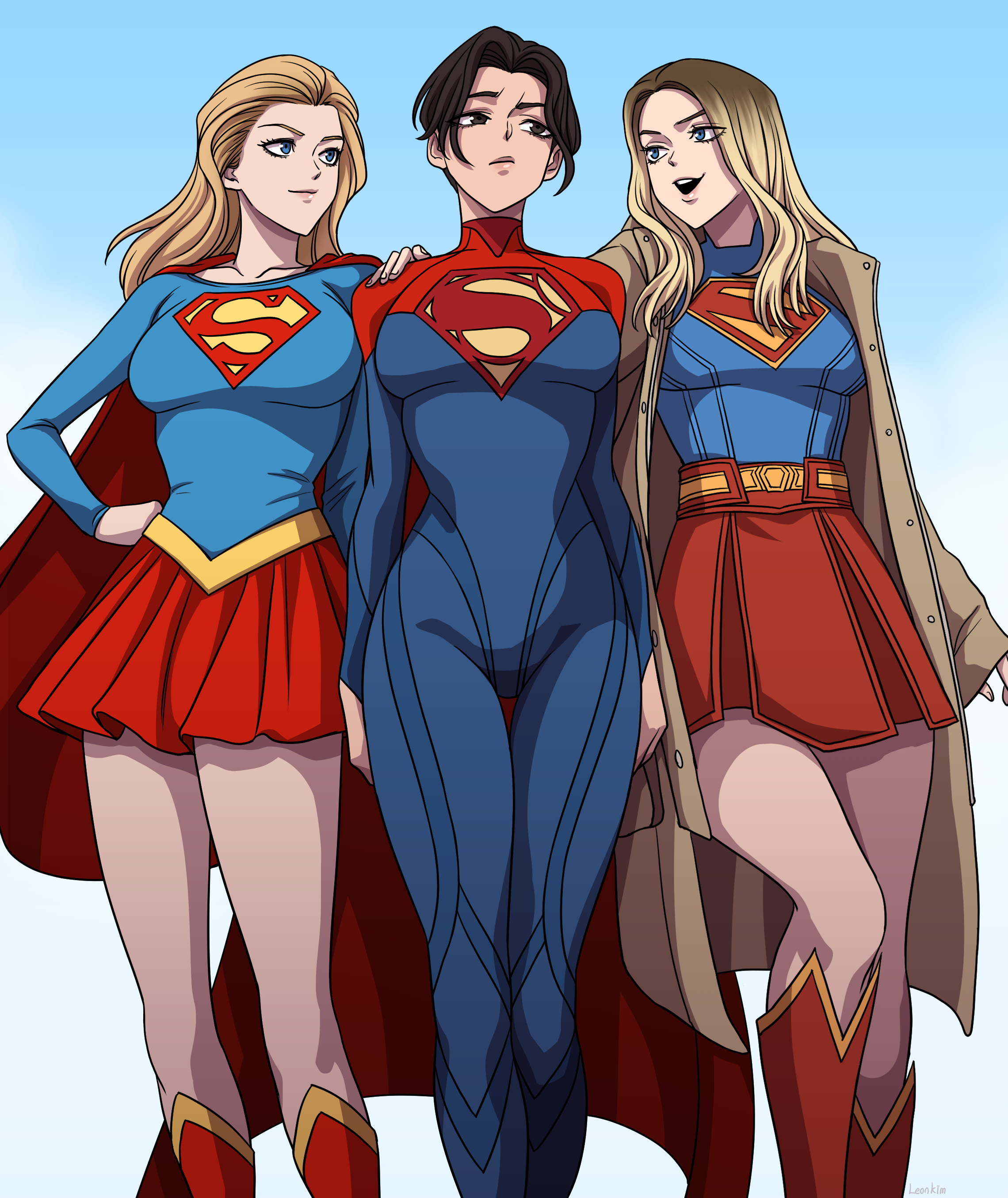 三个超级英雄为一张照片。