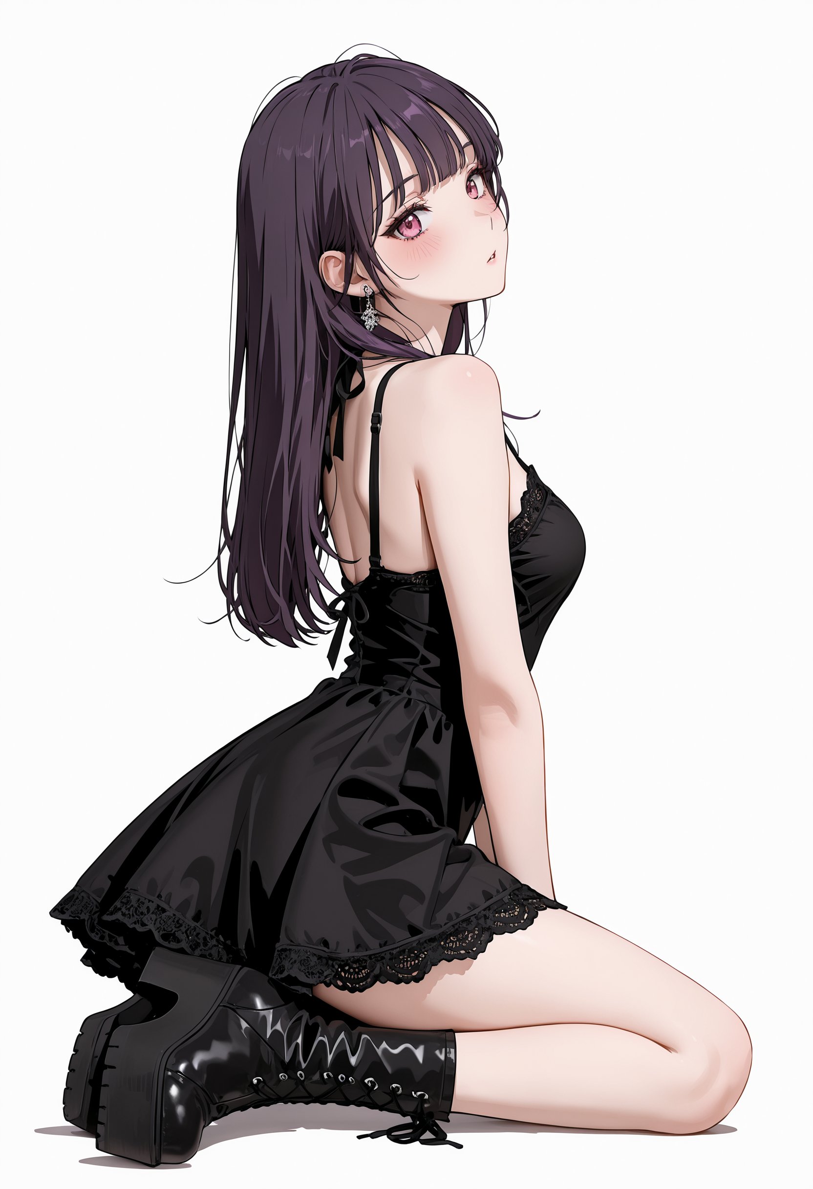 女人穿着一件黑色的裙子,上面有一条绳索。