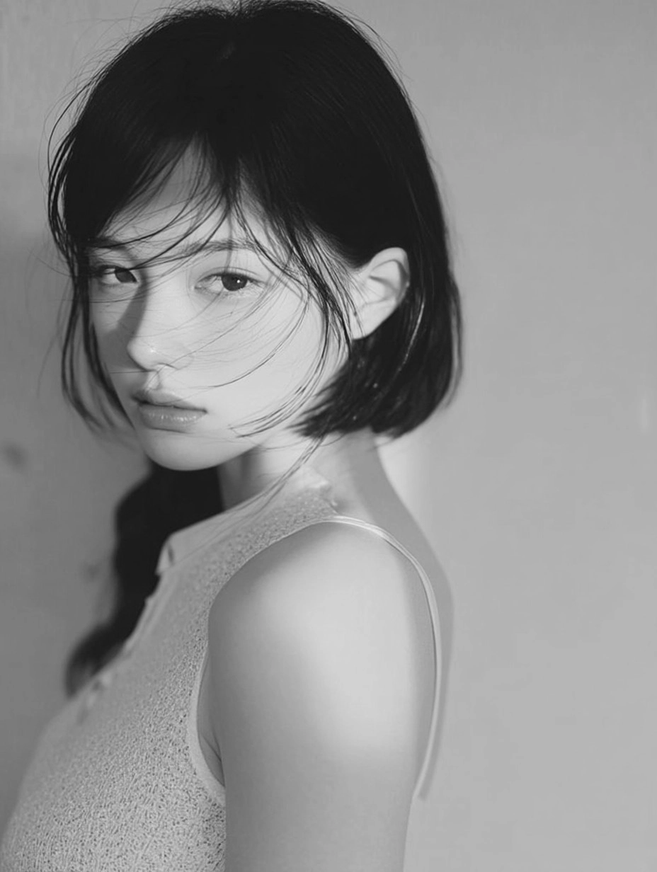 长头发的女人,一件白色的衬衫。