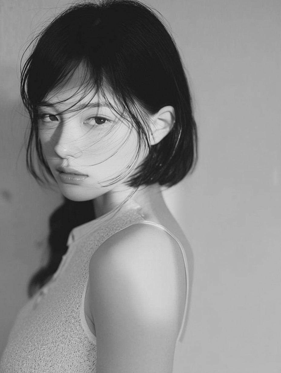 长头发的女人,一件白色的衬衫。