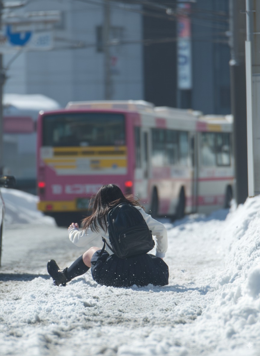 穿着裙子和靴子的女人在雪地上奔跑。