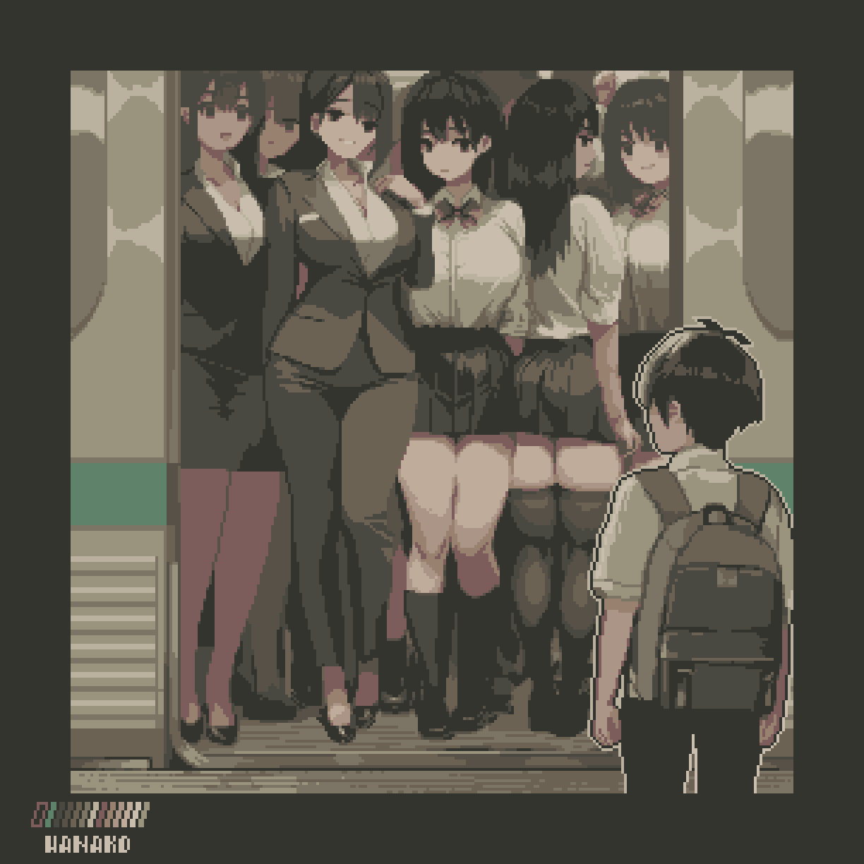 男孩看着一群女人。