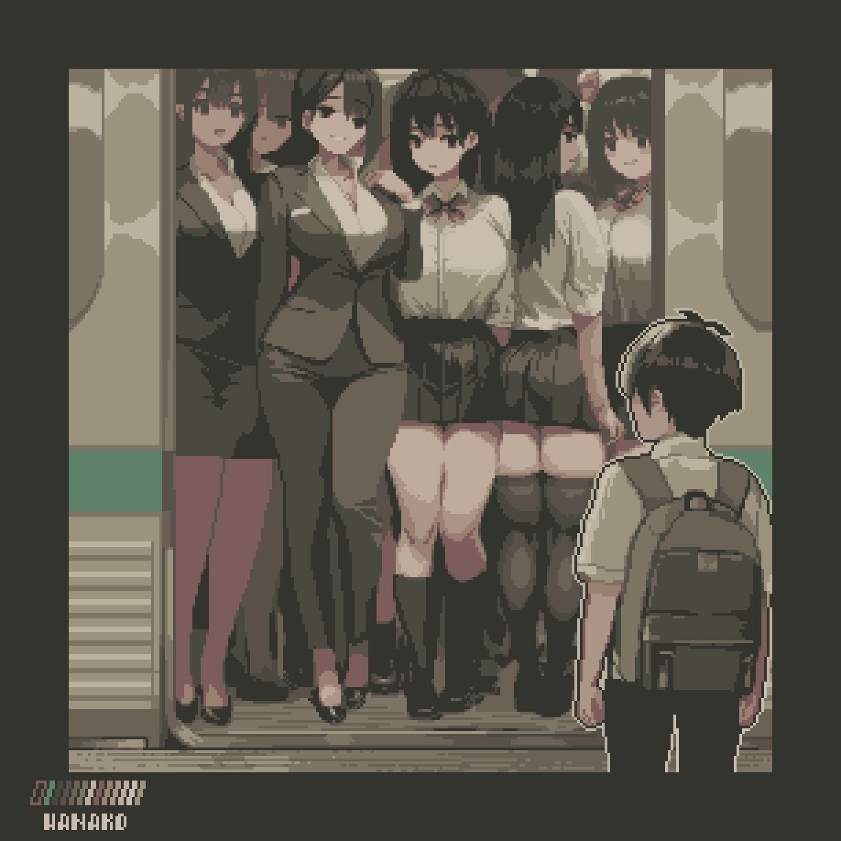 男孩看着一群女人。