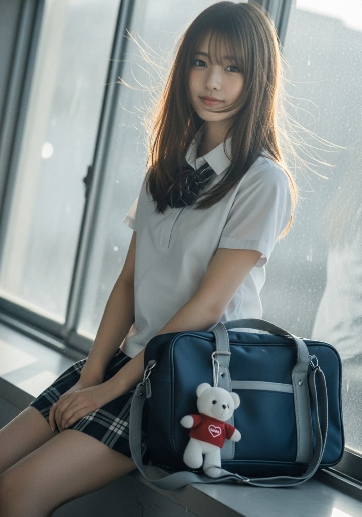 女人在袋子里带着一只泰迪熊。