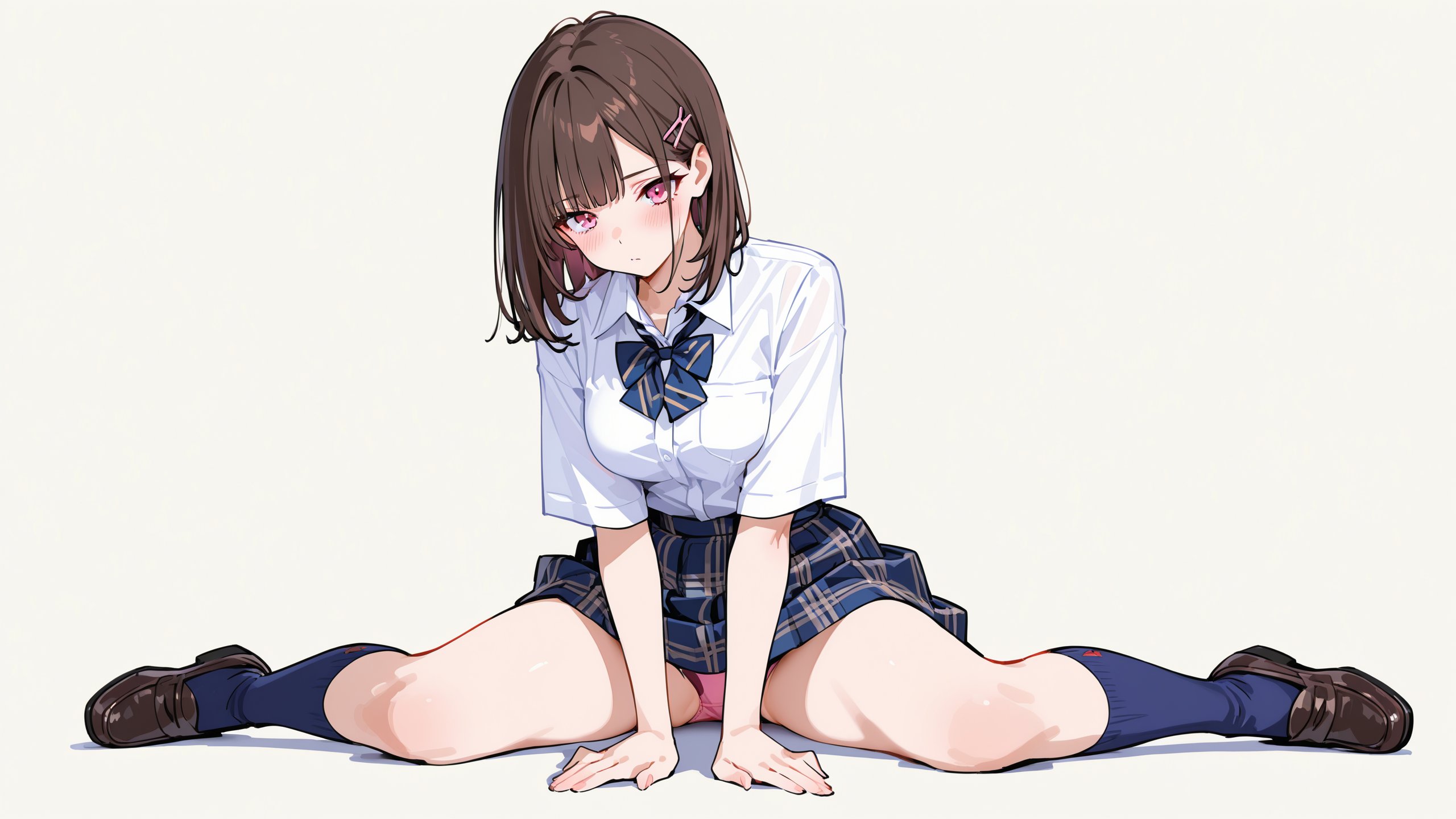 穿着白色衬衫和蓝色弓的女孩。