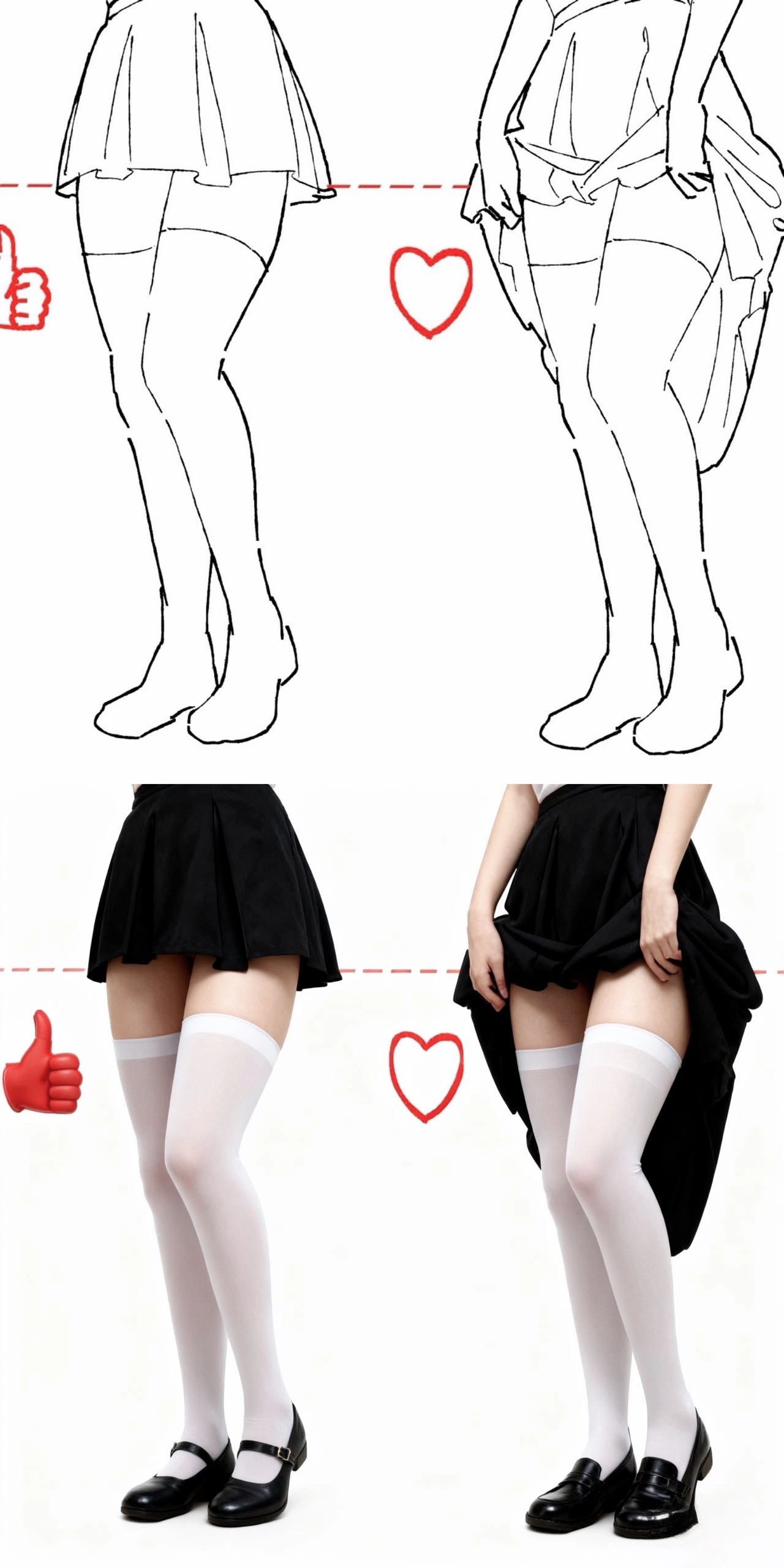 穿着黑色裙子和白色裤子的女人。