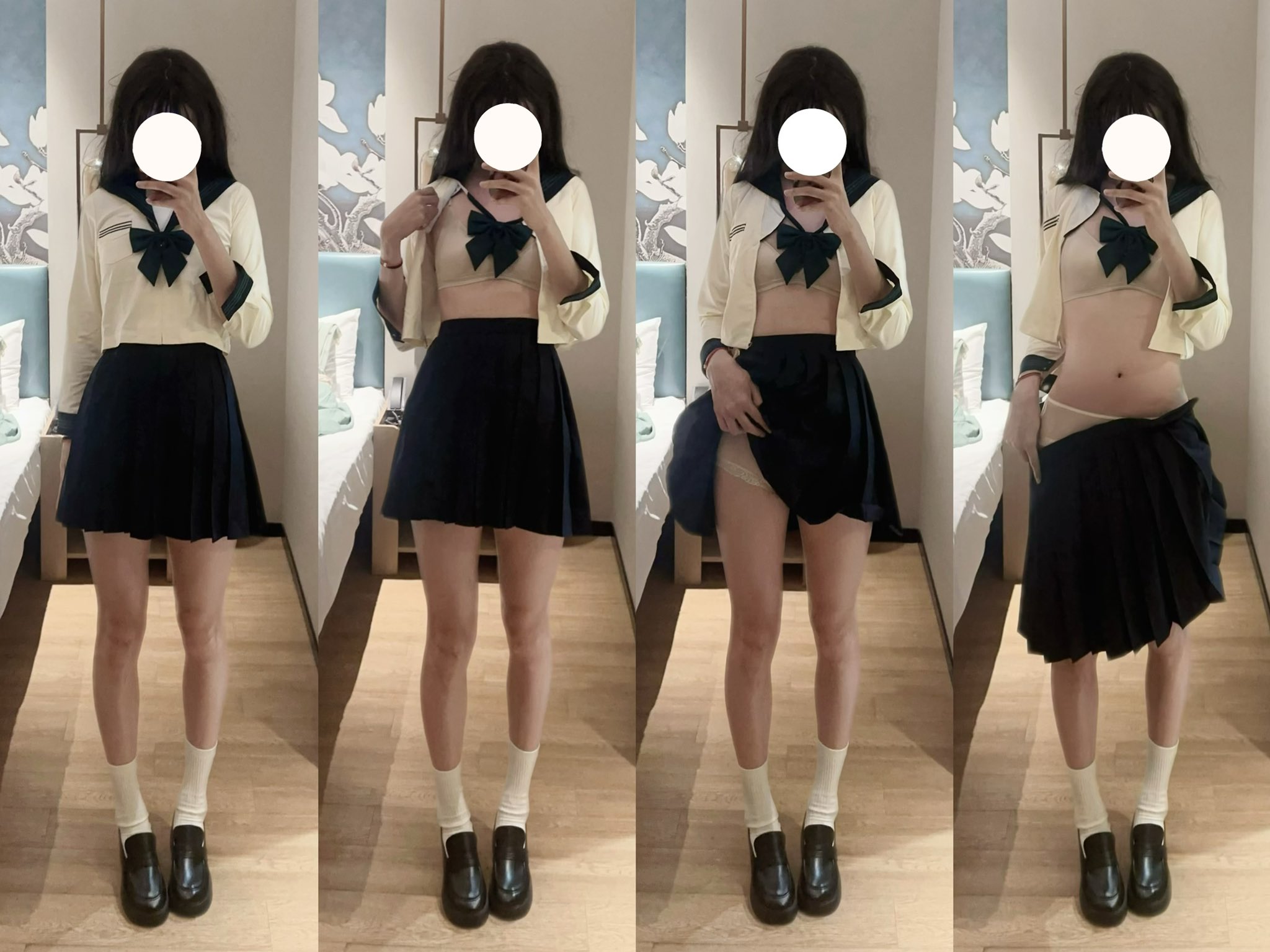 女人用手机拍自拍。