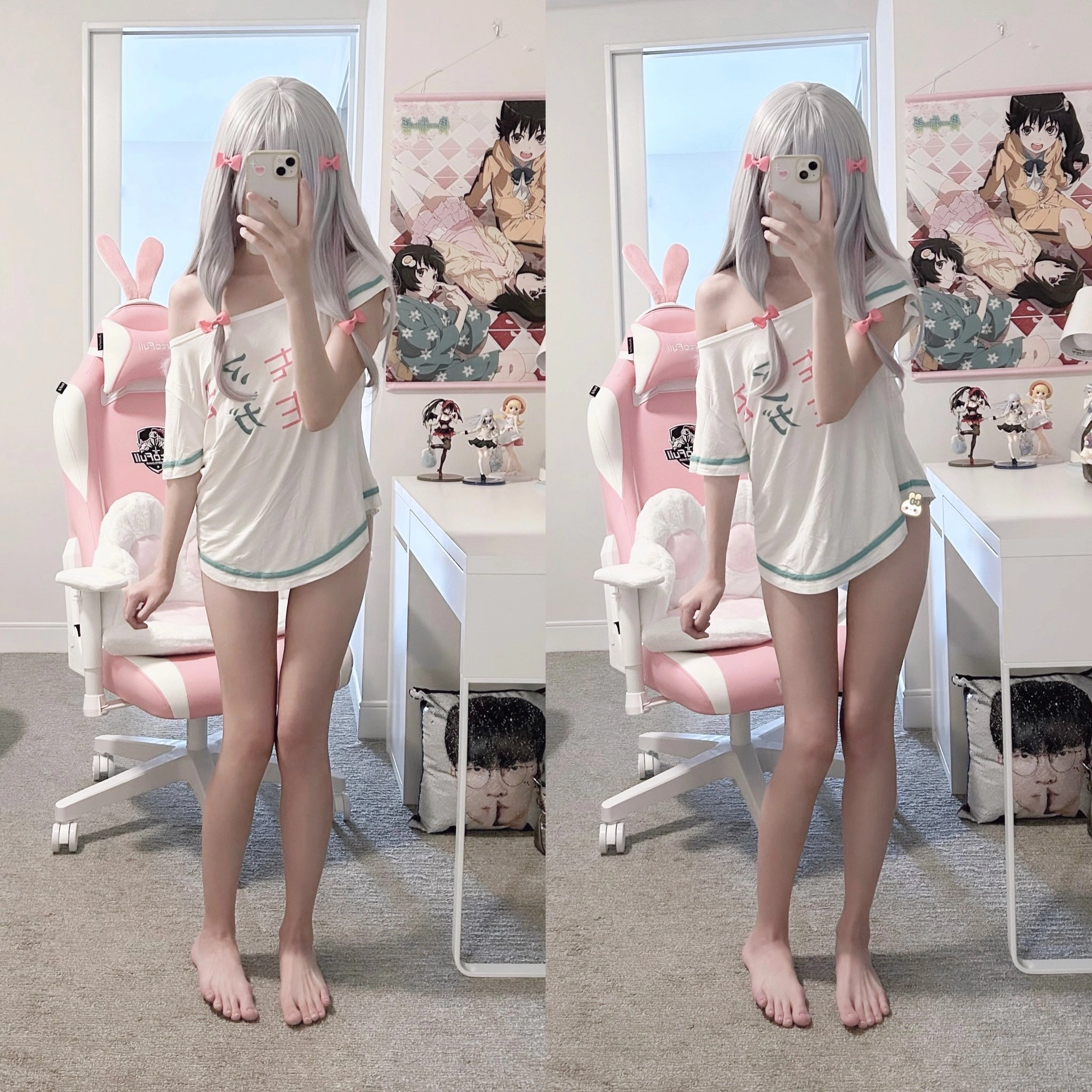 女孩在一个房间里拍了个自拍。