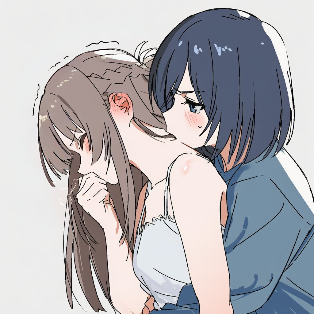 黑头发的女孩正在接吻另女孩。