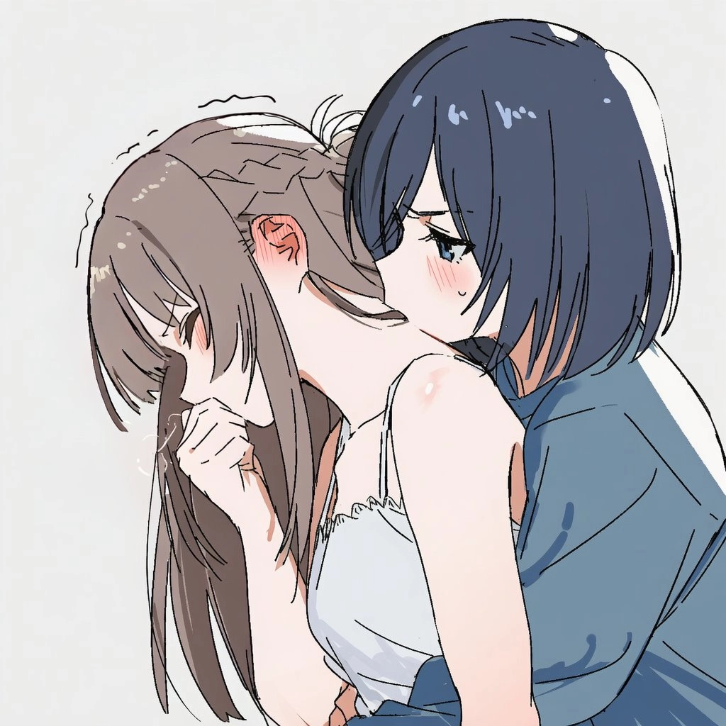 黑头发的女孩正在接吻另女孩。