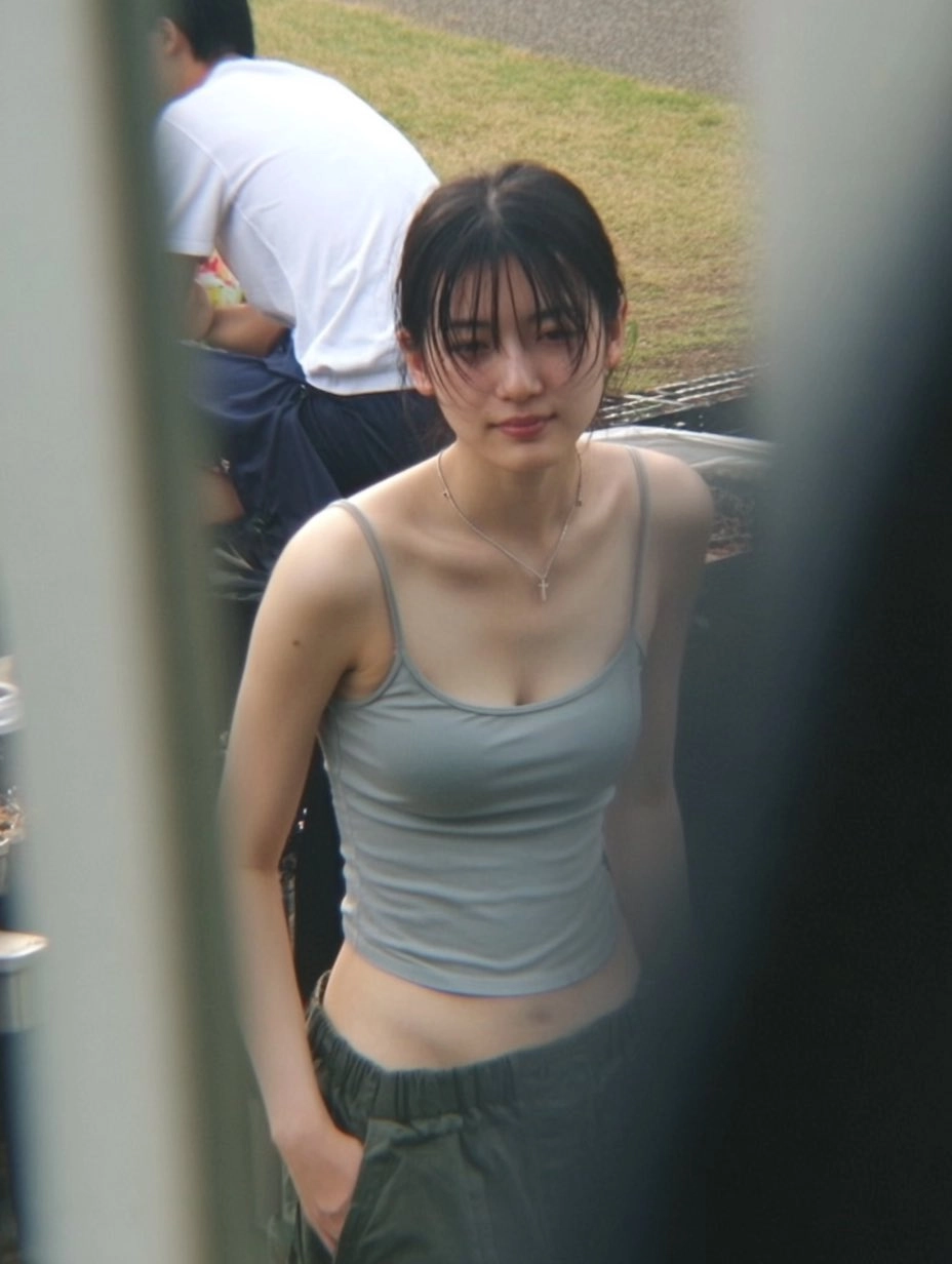 女人穿着灰色的坦克顶。