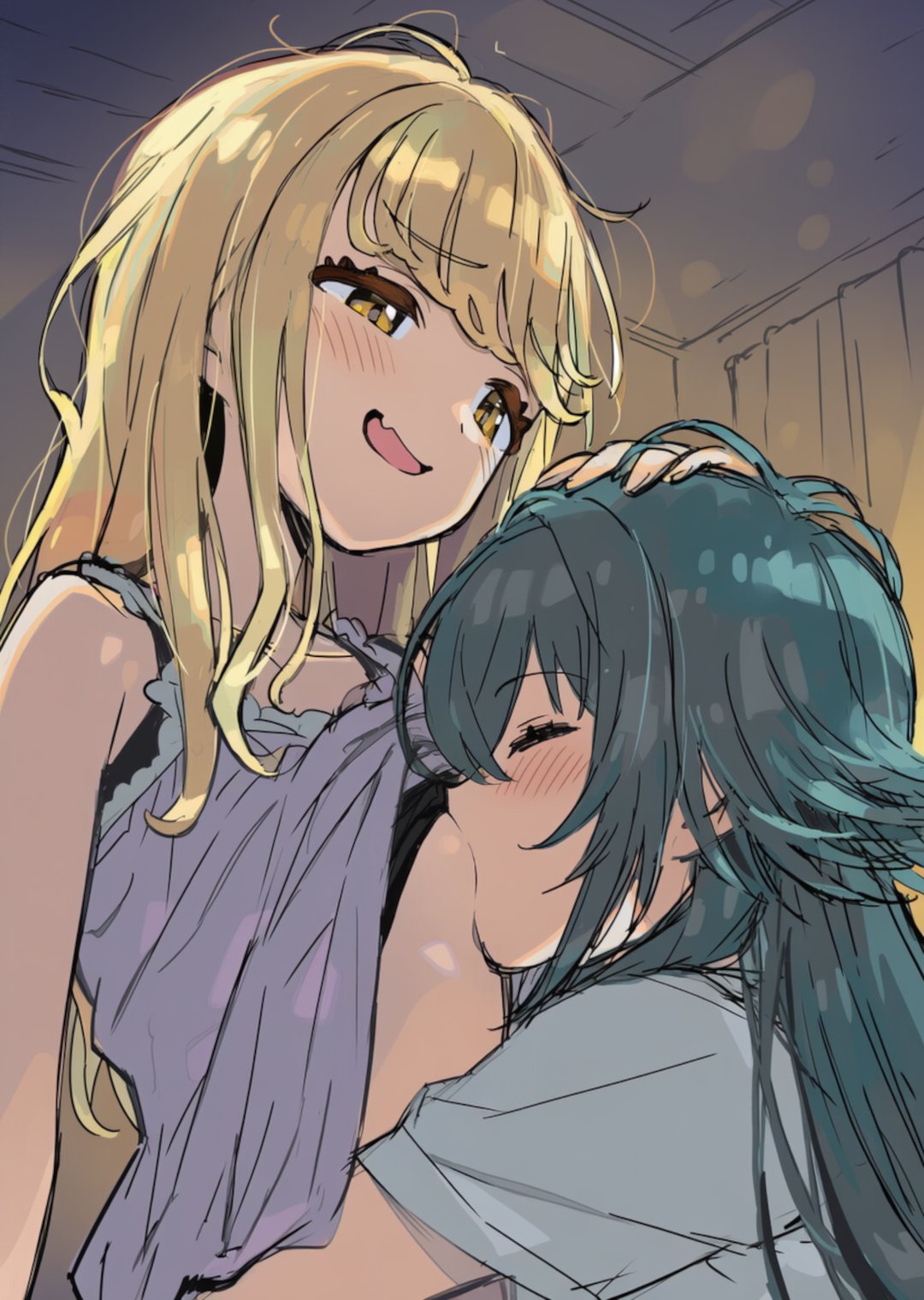 两个动漫人物互相拥抱。